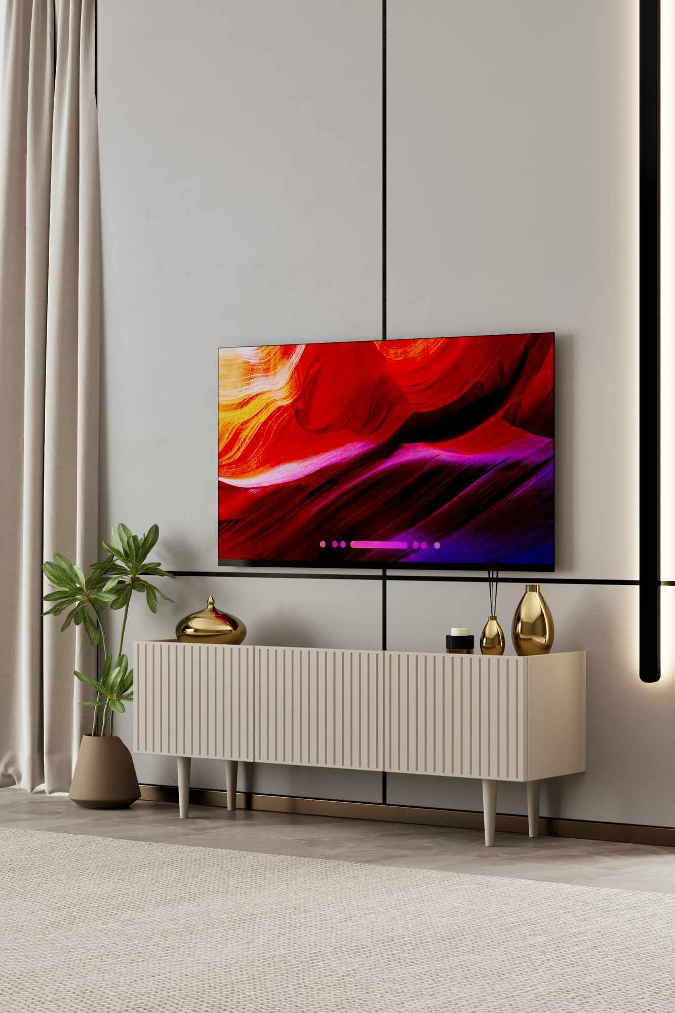 Comoda TV Capella 140, 140 x 50 x 29 cm, bej nisip, MDF, capacitate 24 kg, sandstone — imaginea 4