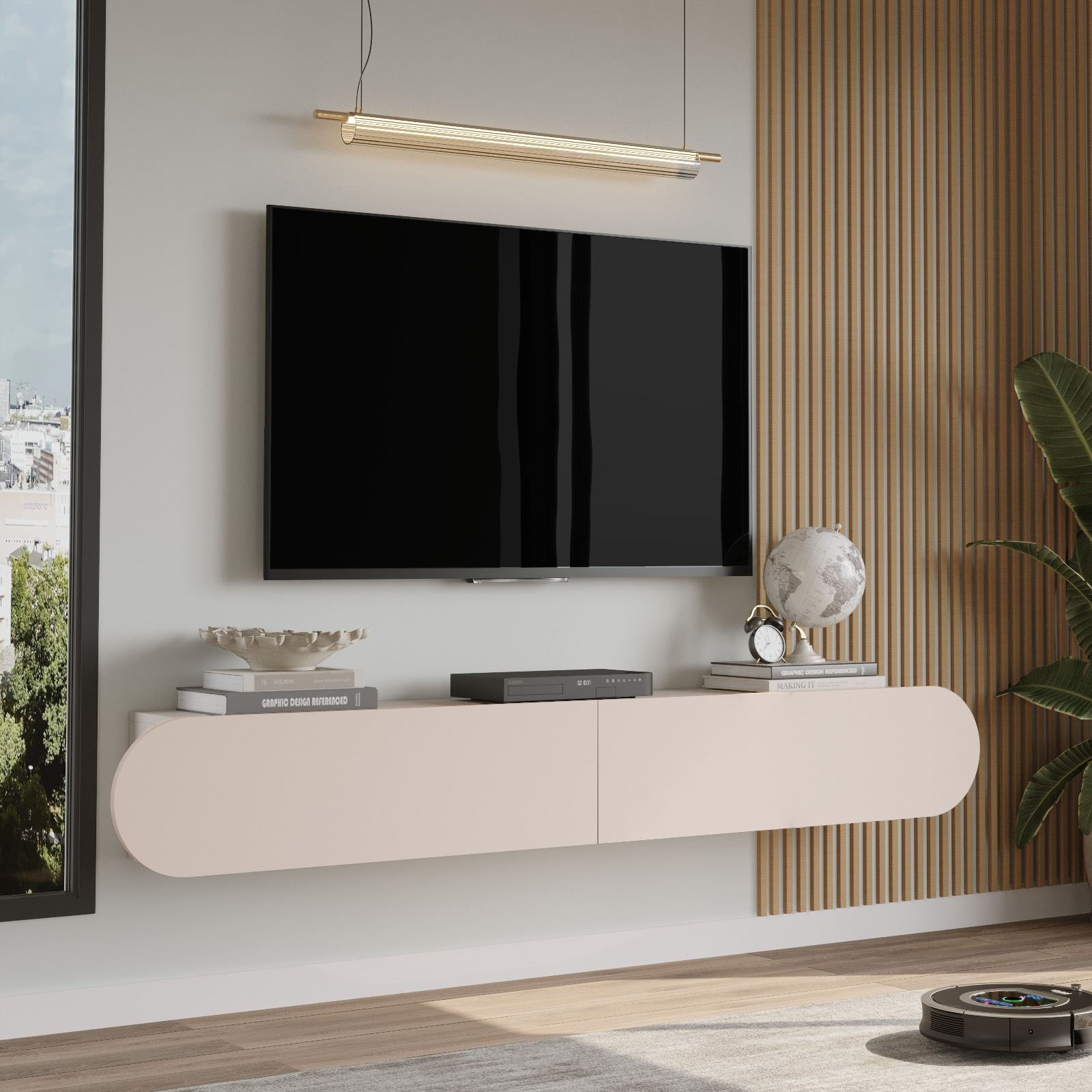Comoda TV LUM1-CO, 200 x 29,6 x 31,6 cm, sand, PAL melaminat, fixare pe perete — imaginea 4