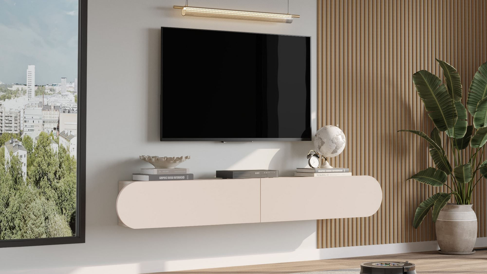 Comoda TV LUM1-CO, 200 x 29,6 x 31,6 cm, sand, PAL melaminat, fixare pe perete — imaginea 5