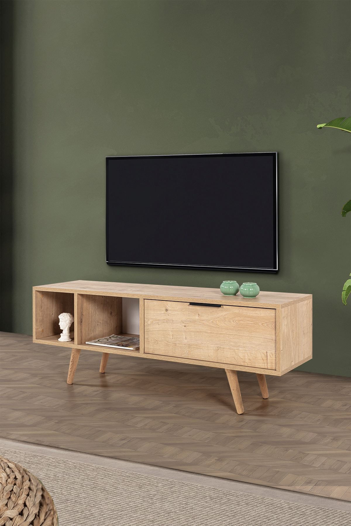 Comoda TV Venüs 3342, 130 x 46 x 35 cm, stejar safir, PAL melaminat — imaginea 2