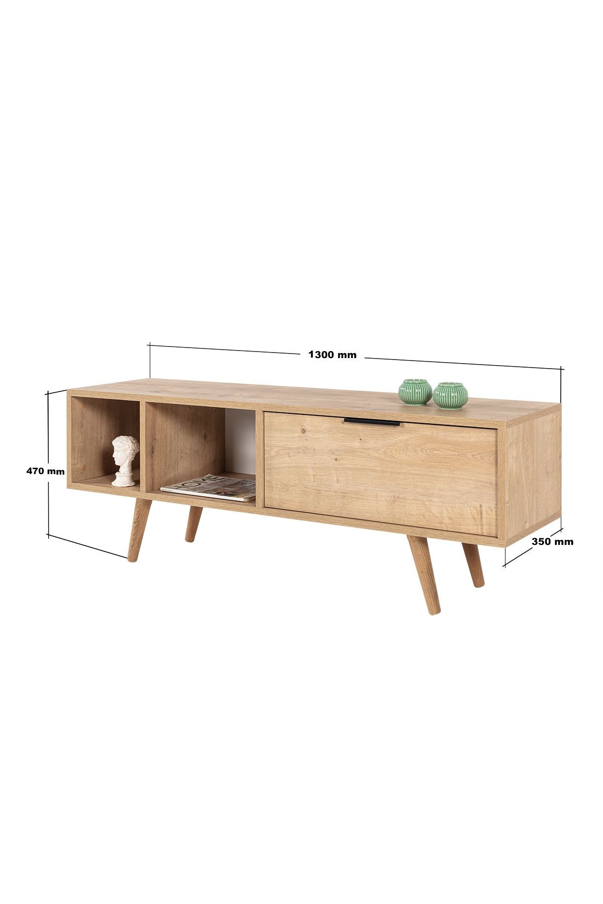 Comoda TV Venüs 3342, 130 x 46 x 35 cm, stejar safir, PAL melaminat — imaginea 3