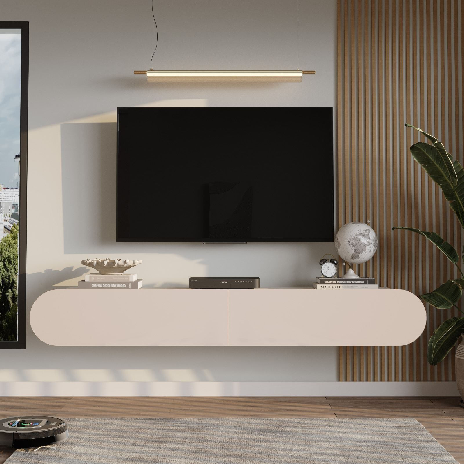 Comoda TV LUM1-CO, 200 x 29,6 x 31,6 cm, sand, PAL melaminat, fixare pe perete — imaginea 6