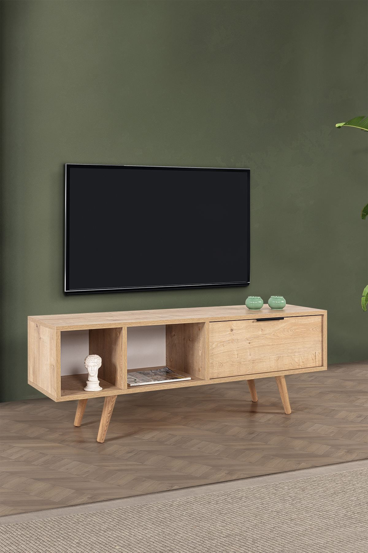 Comoda TV Venüs 3342, 130 x 46 x 35 cm, stejar safir, PAL melaminat — imaginea 5
