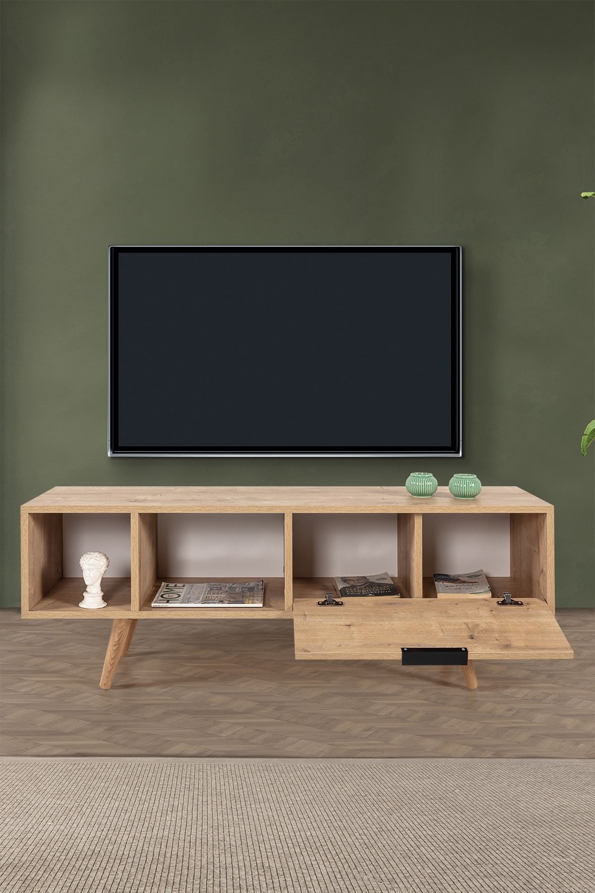 Comoda TV Venüs 3342, 130 x 46 x 35 cm, stejar safir, PAL melaminat — imaginea 7