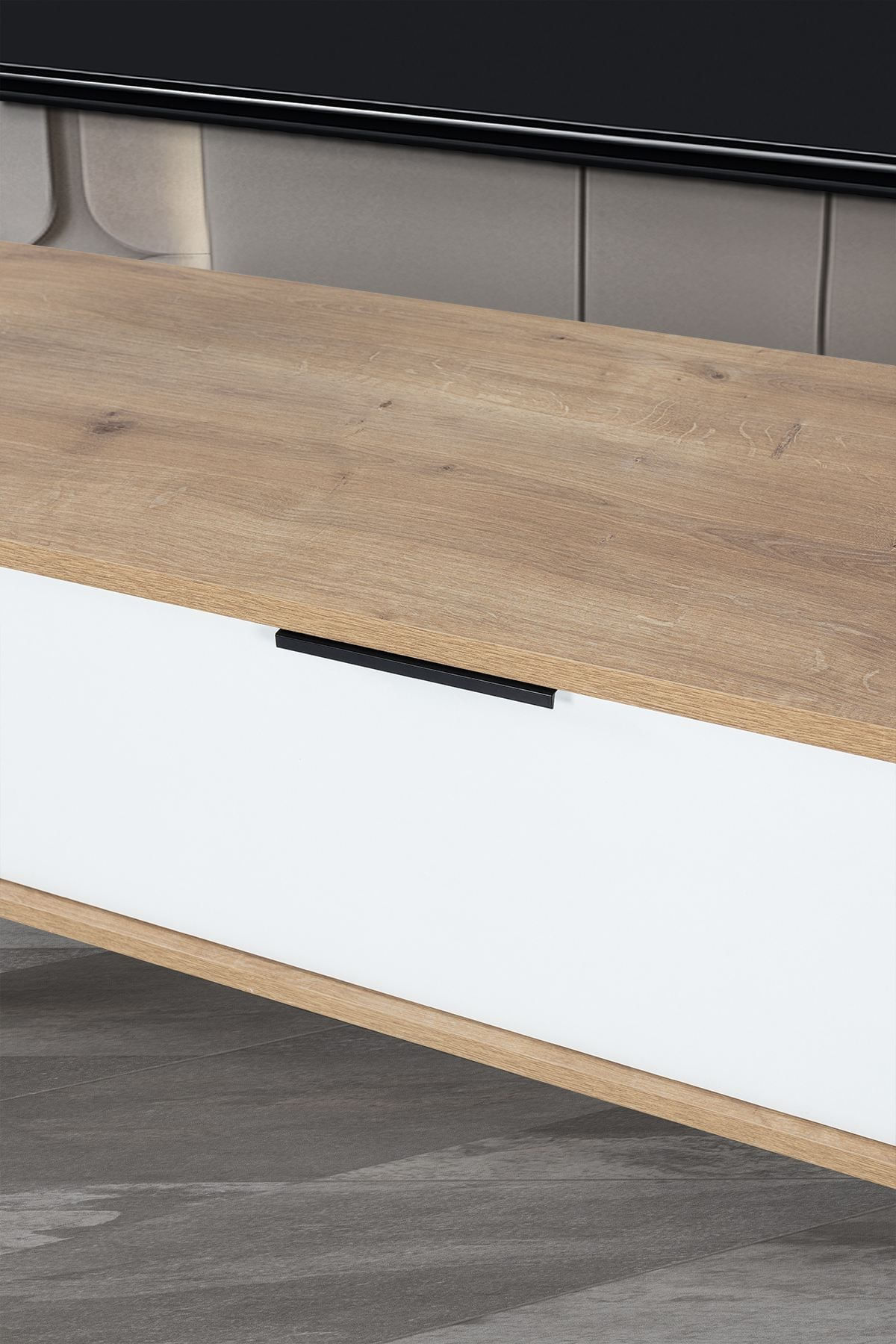Comoda TV Mesir 3628, 160 x 47 x 35 cm, stejar safir alb, PAL melaminat — imaginea 4