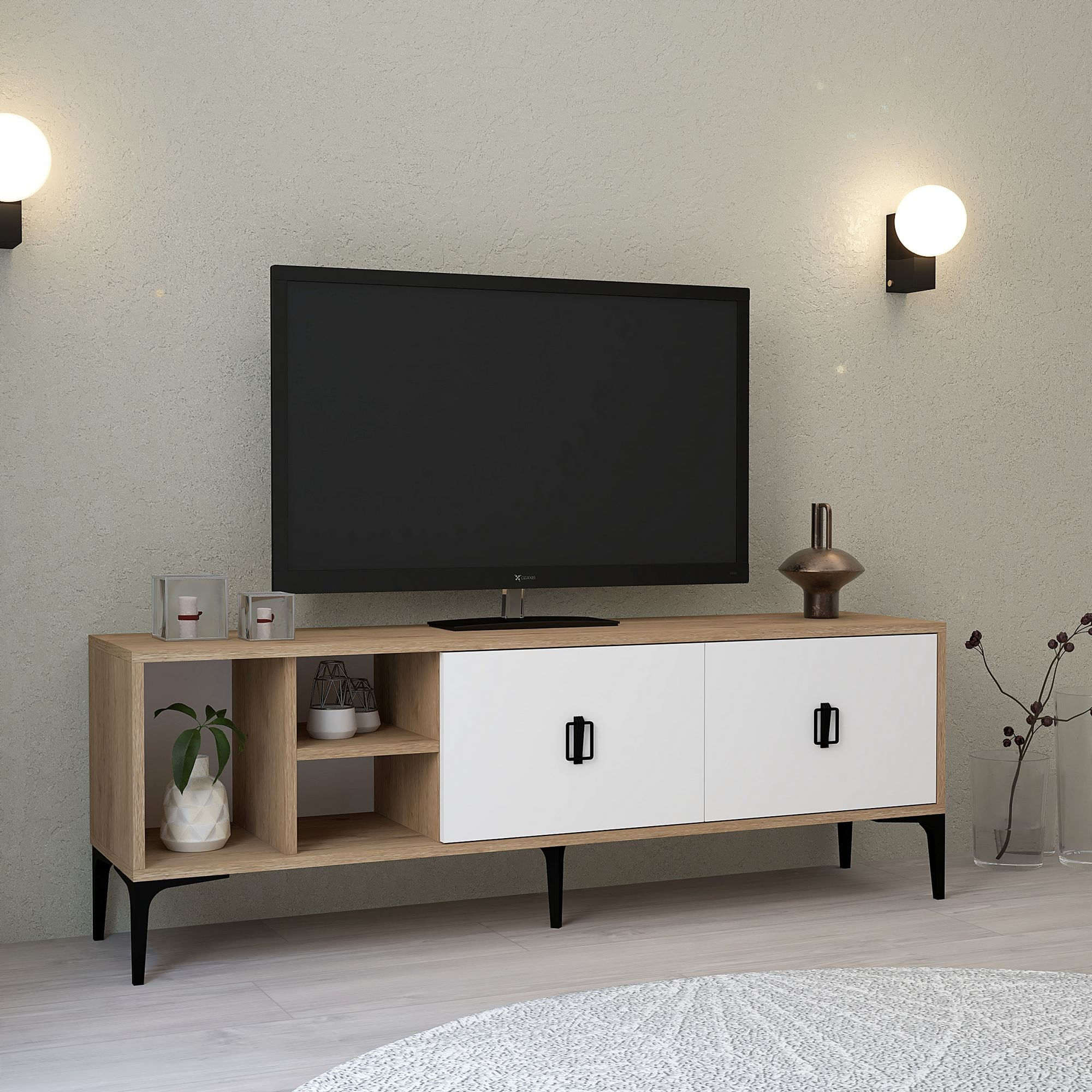 Comoda TV Era 3504, 150 x 50 x 35 cm, stejar safir alb, PAL melaminat — imaginea 2