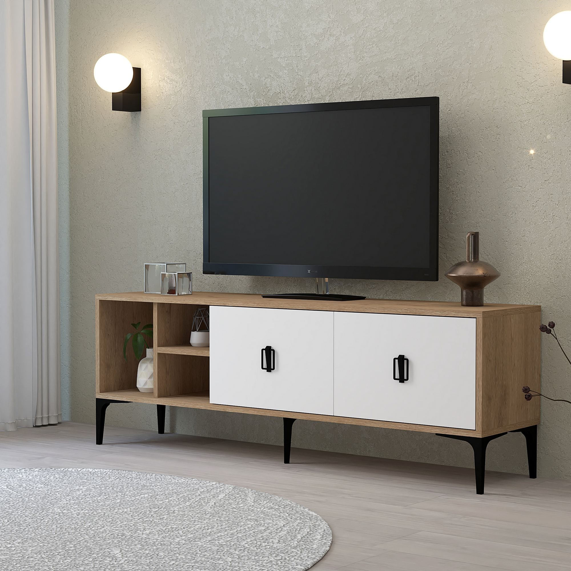 Comoda TV Era 3504, 150 x 50 x 35 cm, stejar safir alb, PAL melaminat — imaginea 3