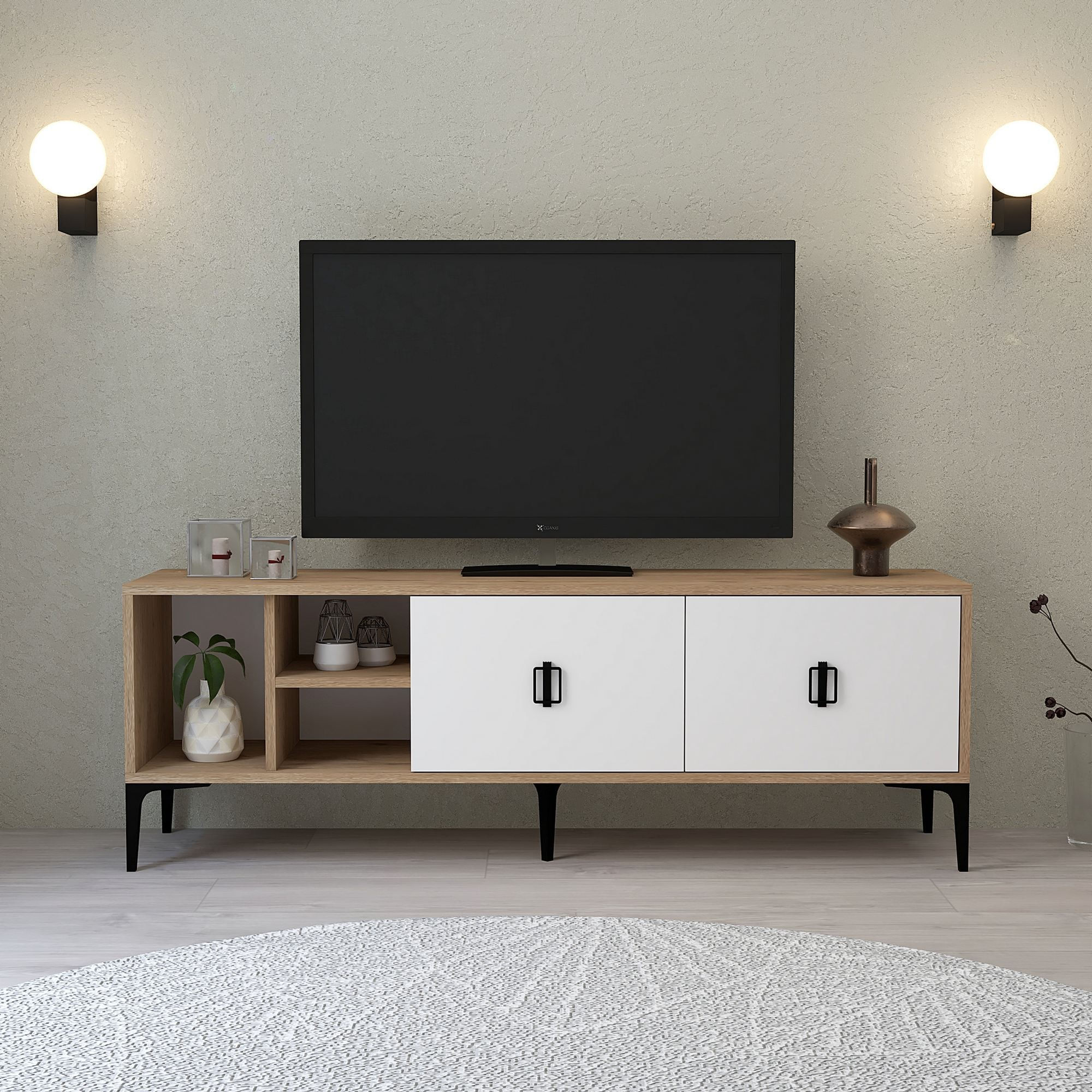 Comoda TV Era 3504, 150 x 50 x 35 cm, stejar safir alb, PAL melaminat — imaginea 4