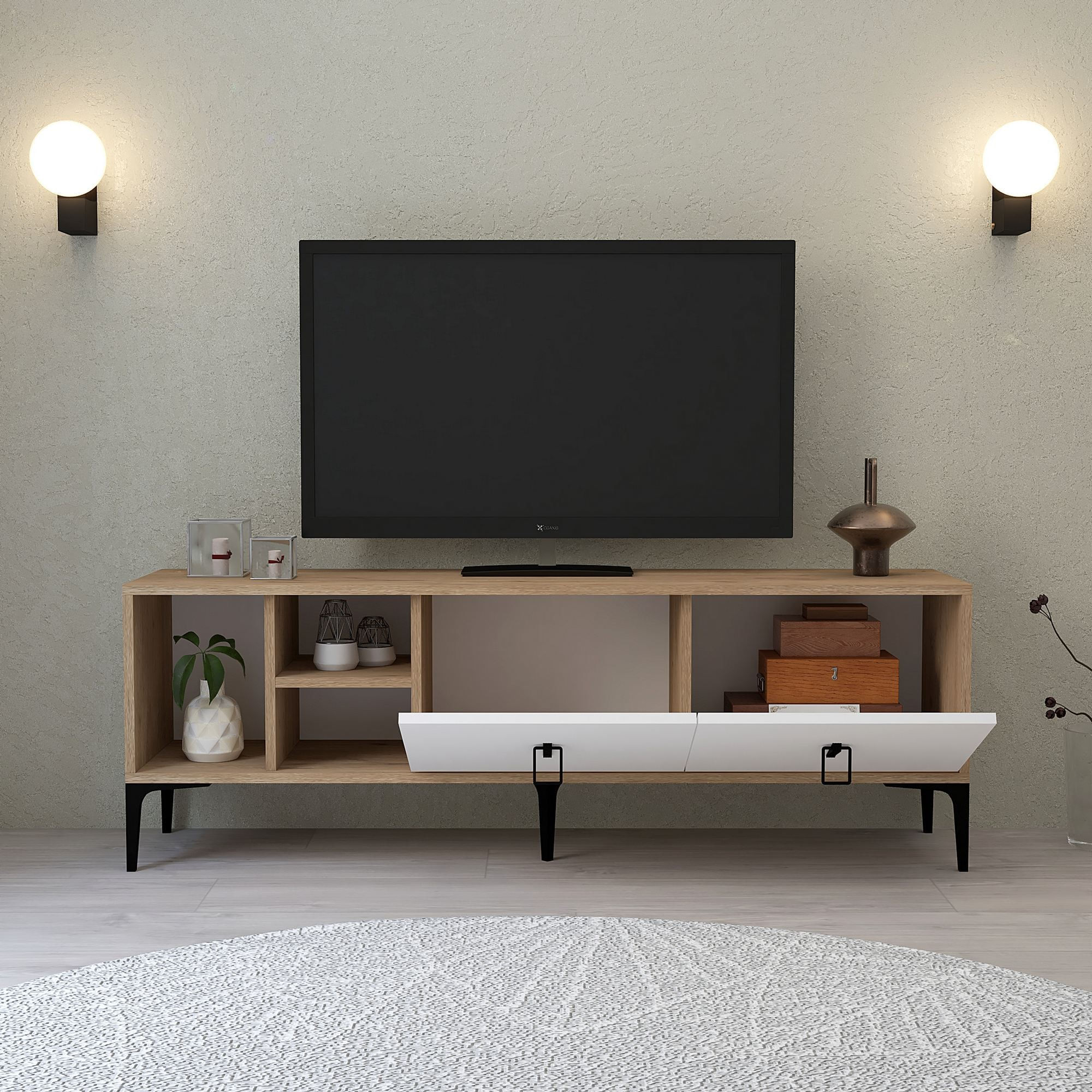 Comoda TV Era 3504, 150 x 50 x 35 cm, stejar safir alb, PAL melaminat — imaginea 5