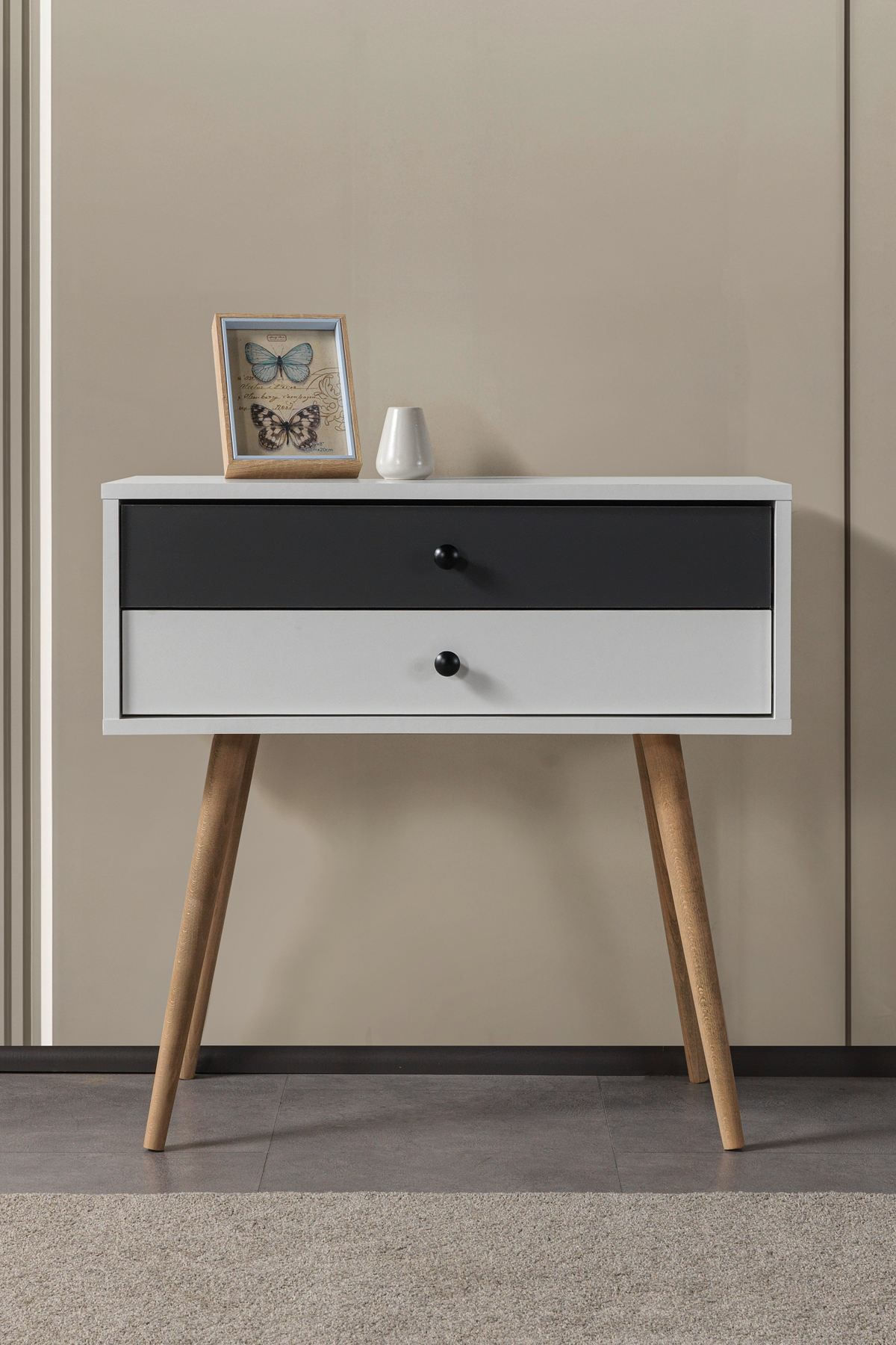 Comoda dormitor Vita 5202, 80 x 78 x 36 cm, alb antracit, PAL melaminat — imaginea 2