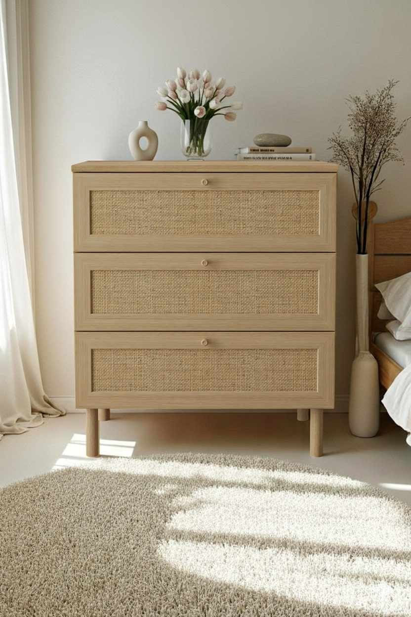 Comoda dormitor Baru, 75 x 85 x 42 cm, bej, PAL melaminat — imaginea 5