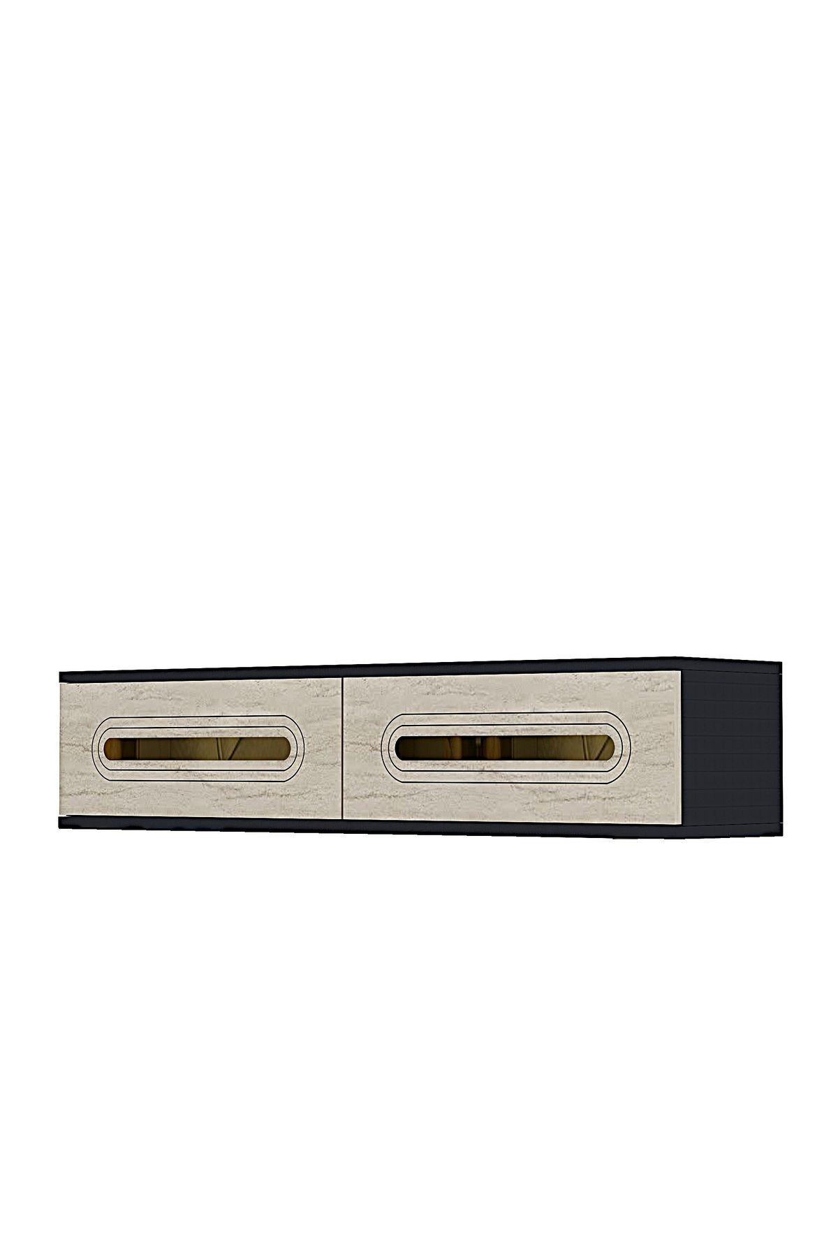 Comoda dormitor Rany 120, 120 x 25, 5 x 29, 6 cm, antracit auriu, PAL melaminat, oglinda inclusa, fixare pe perete, antracit / gold