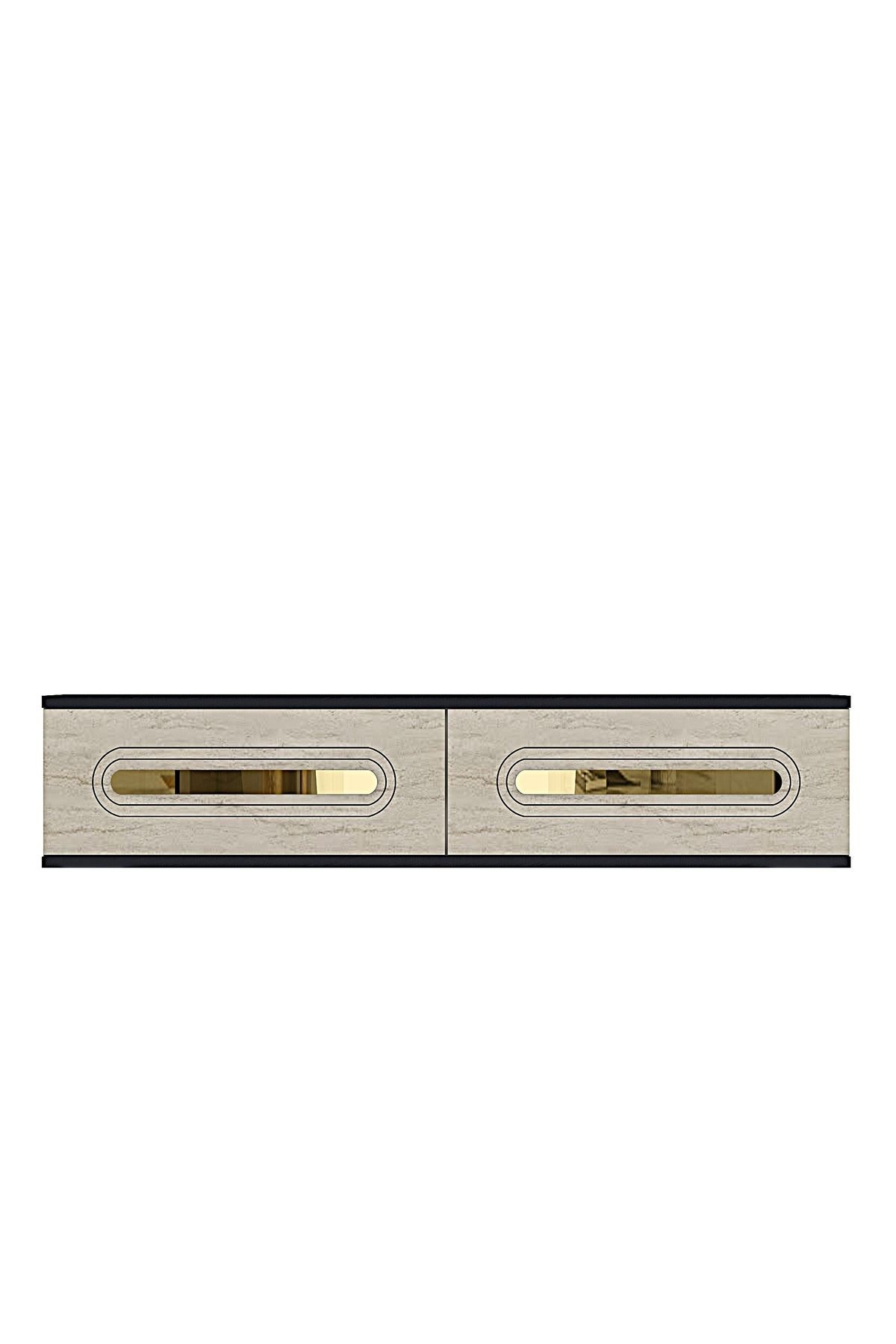 Comoda dormitor Rany 120, 120 x 25, 5 x 29, 6 cm, antracit auriu, PAL melaminat, oglinda inclusa, fixare pe perete, antracit / gold — imaginea 4