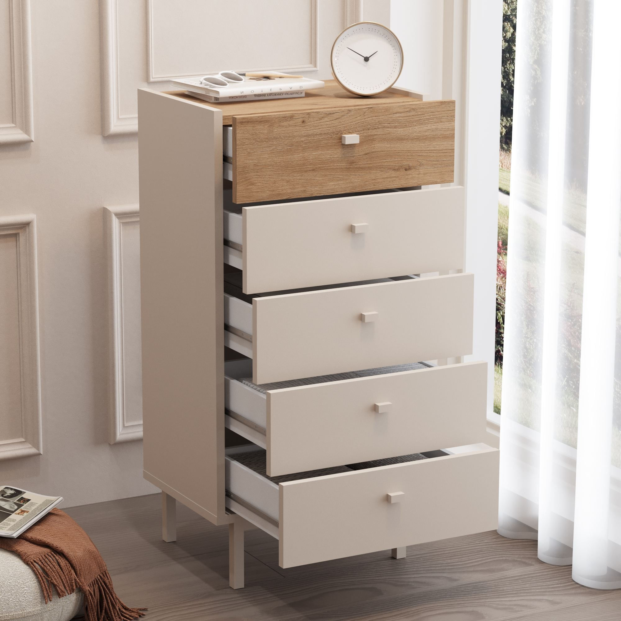 Comoda dormitor Luke - LK4-CS, 47,9 x 96,6 x 36,8 cm, sand stejar, PAL melaminat, spatiu de depozitare, fixare pe perete — imaginea 3
