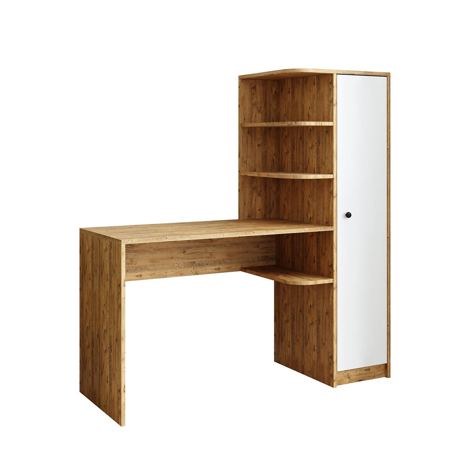 Birou cu biblioteca 2073, 143,2 x 143,2 x 50 cm, pin atlantic alb, PAL melaminat, design modern — imaginea 6