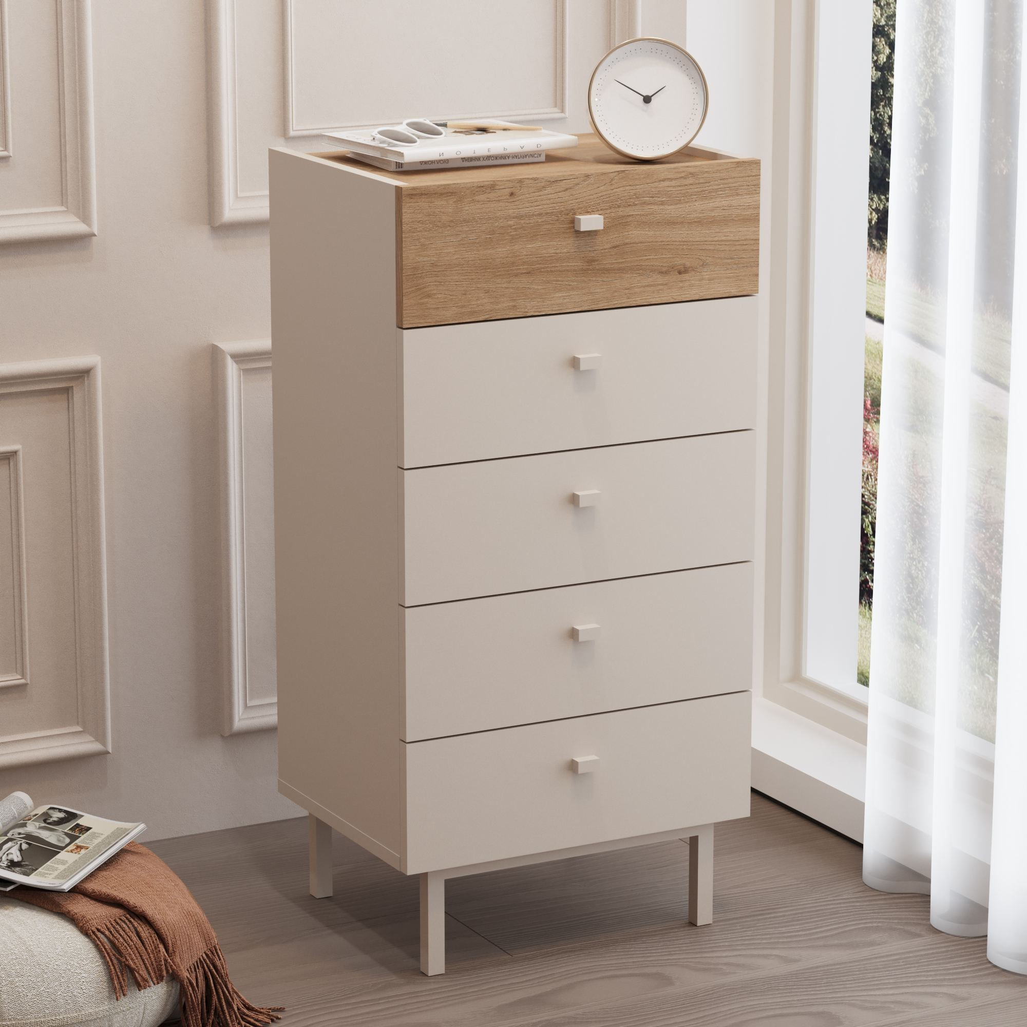 Comoda dormitor Luke - LK4-CS, 47,9 x 96,6 x 36,8 cm, sand stejar, PAL melaminat, spatiu de depozitare, fixare pe perete — imaginea 5