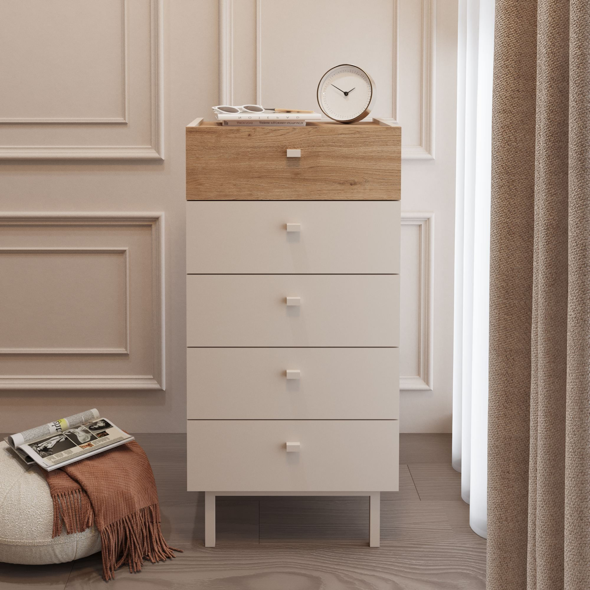 Comoda dormitor Luke - LK4-CS, 47,9 x 96,6 x 36,8 cm, sand stejar, PAL melaminat, spatiu de depozitare, fixare pe perete — imaginea 6