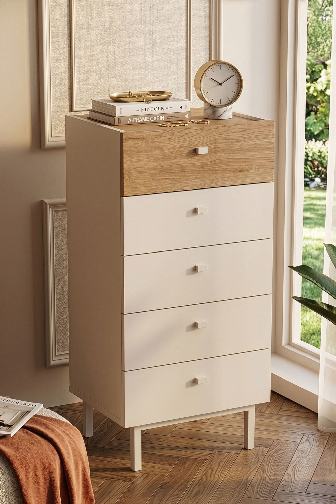 Comoda dormitor Luke - LK4-CS, 47,9 x 96,6 x 36,8 cm, sand stejar, PAL melaminat, spatiu de depozitare, fixare pe perete — imaginea 7