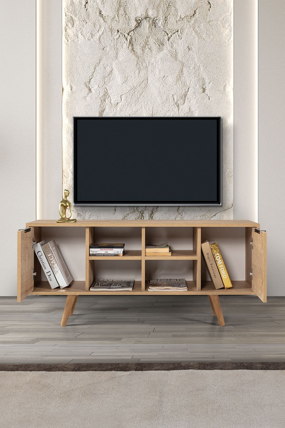 Comoda TV Sina 3322, 130 x 59 x 35 cm, stejar safir, PAL melaminat — imaginea 3