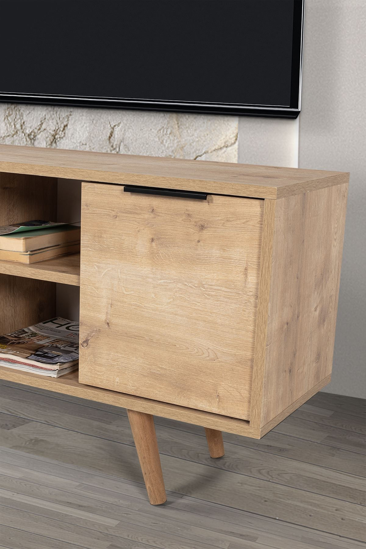 Comoda TV Sina 3322, 130 x 59 x 35 cm, stejar safir, PAL melaminat — imaginea 4