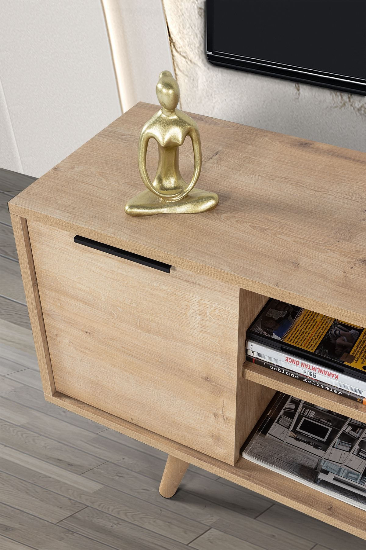 Comoda TV Sina 3322, 130 x 59 x 35 cm, stejar safir, PAL melaminat — imaginea 5