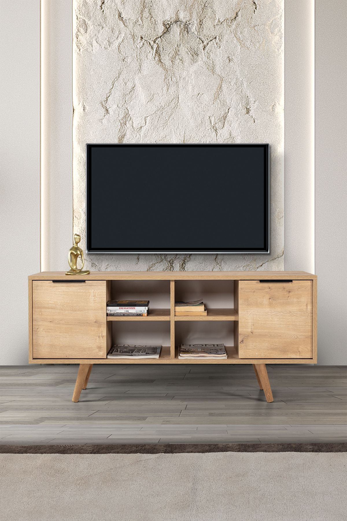 Comoda TV Sina 3322, 130 x 59 x 35 cm, stejar safir, PAL melaminat — imaginea 6