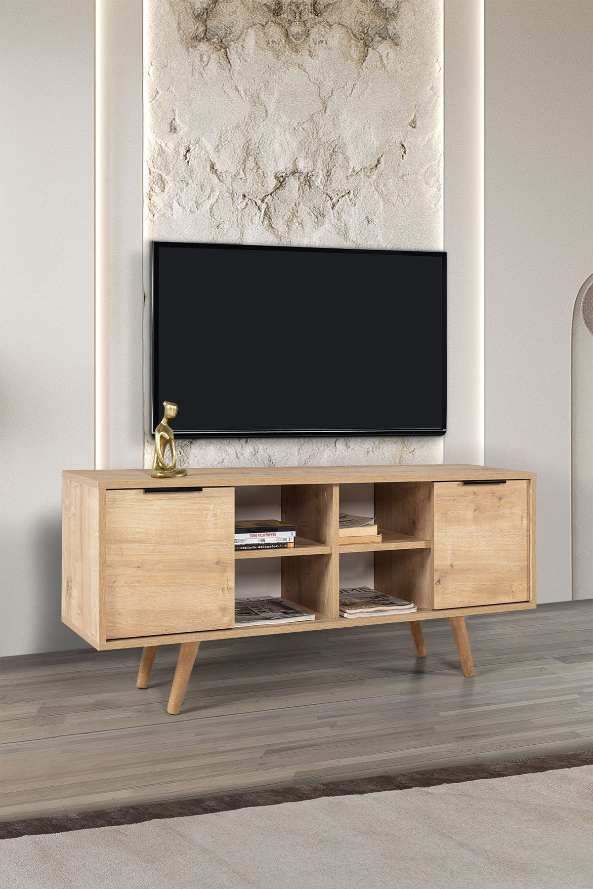 Comoda TV Sina 3322, 130 x 59 x 35 cm, stejar safir, PAL melaminat — imaginea 7
