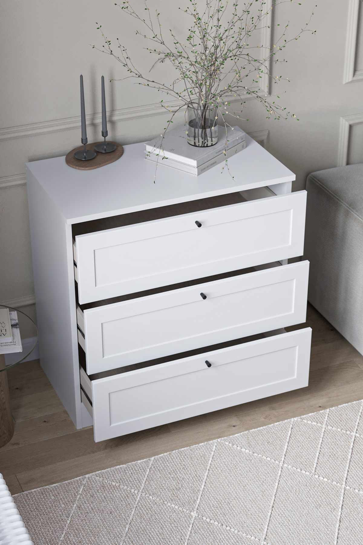 Comoda dormitor Terra, 75 x 77 x 42 cm, alb, PAL melaminat — imaginea 4