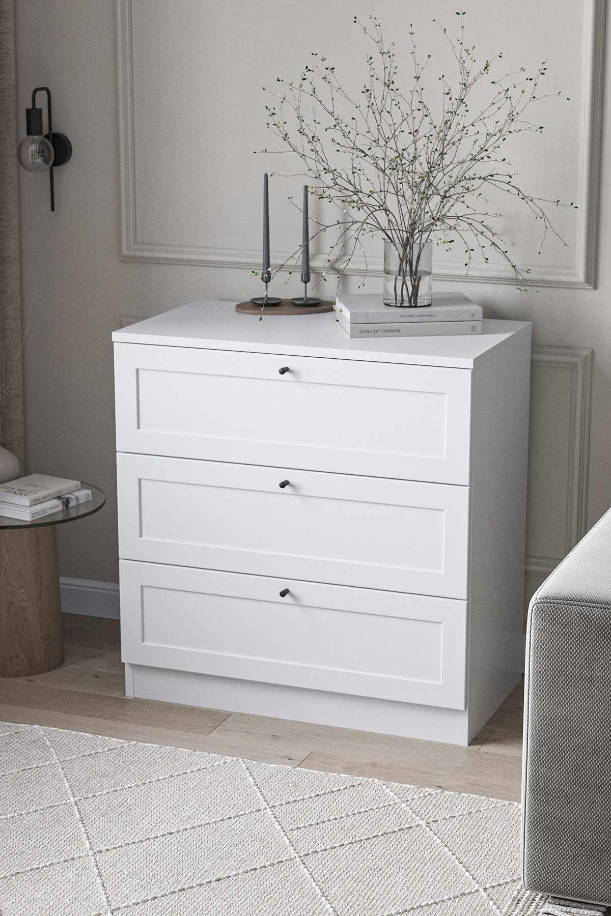 Comoda dormitor Terra, 75 x 77 x 42 cm, alb, PAL melaminat — imaginea 5