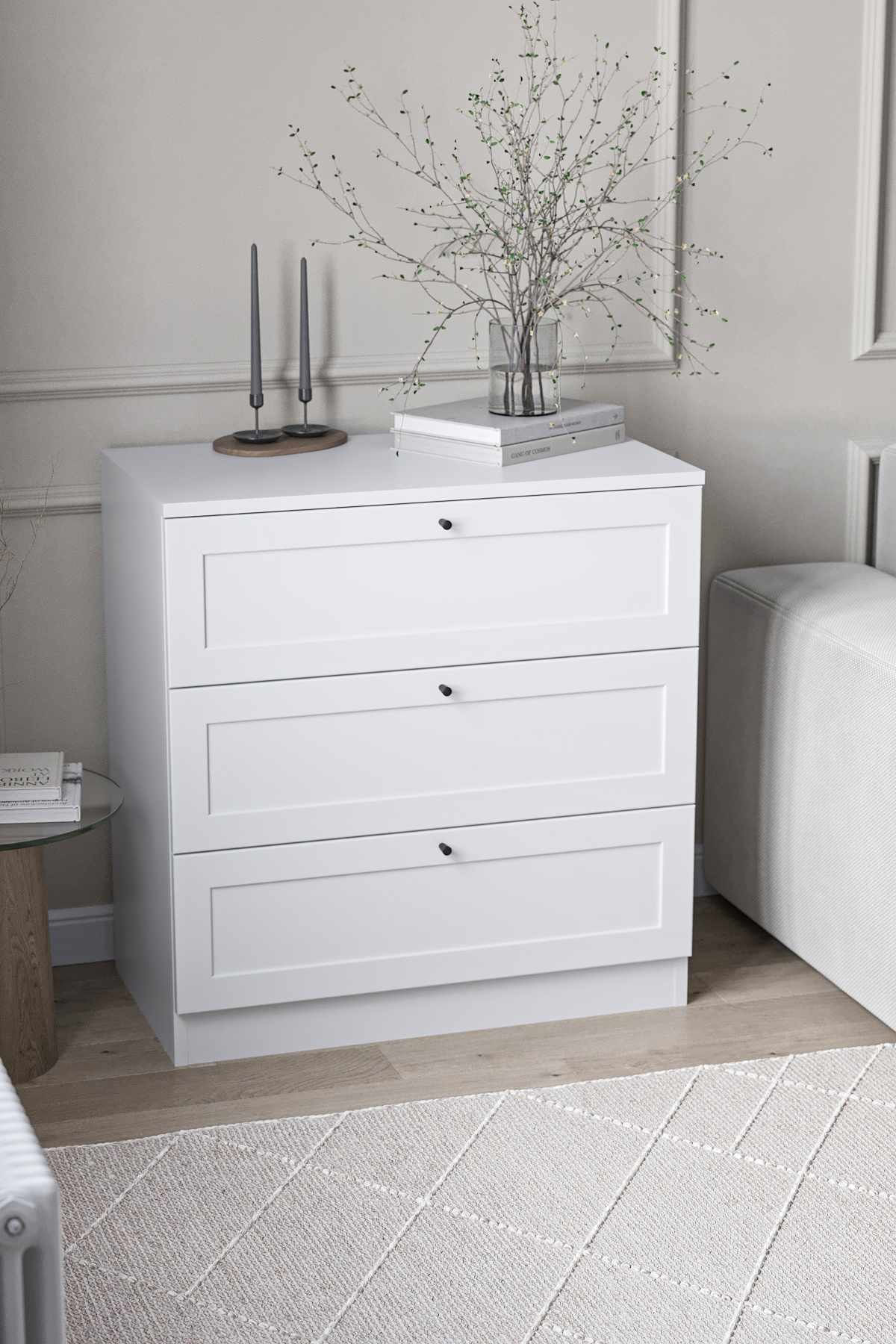 Comoda dormitor Terra, 75 x 77 x 42 cm, alb, PAL melaminat — imaginea 6