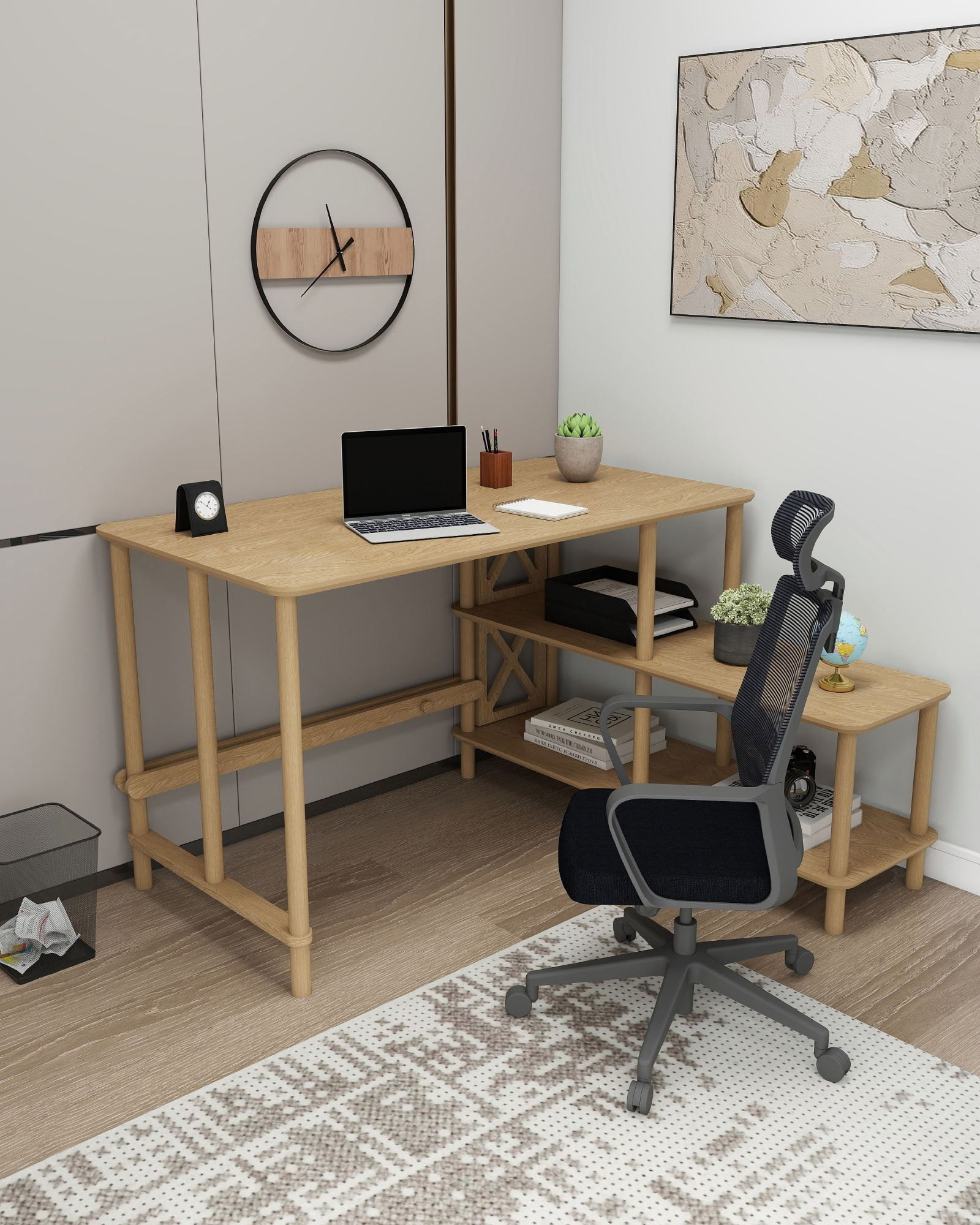 Birou Tavalo, 125 x 75 x 65 cm, stejar, MDF, capacitate 15 kg — imaginea 3