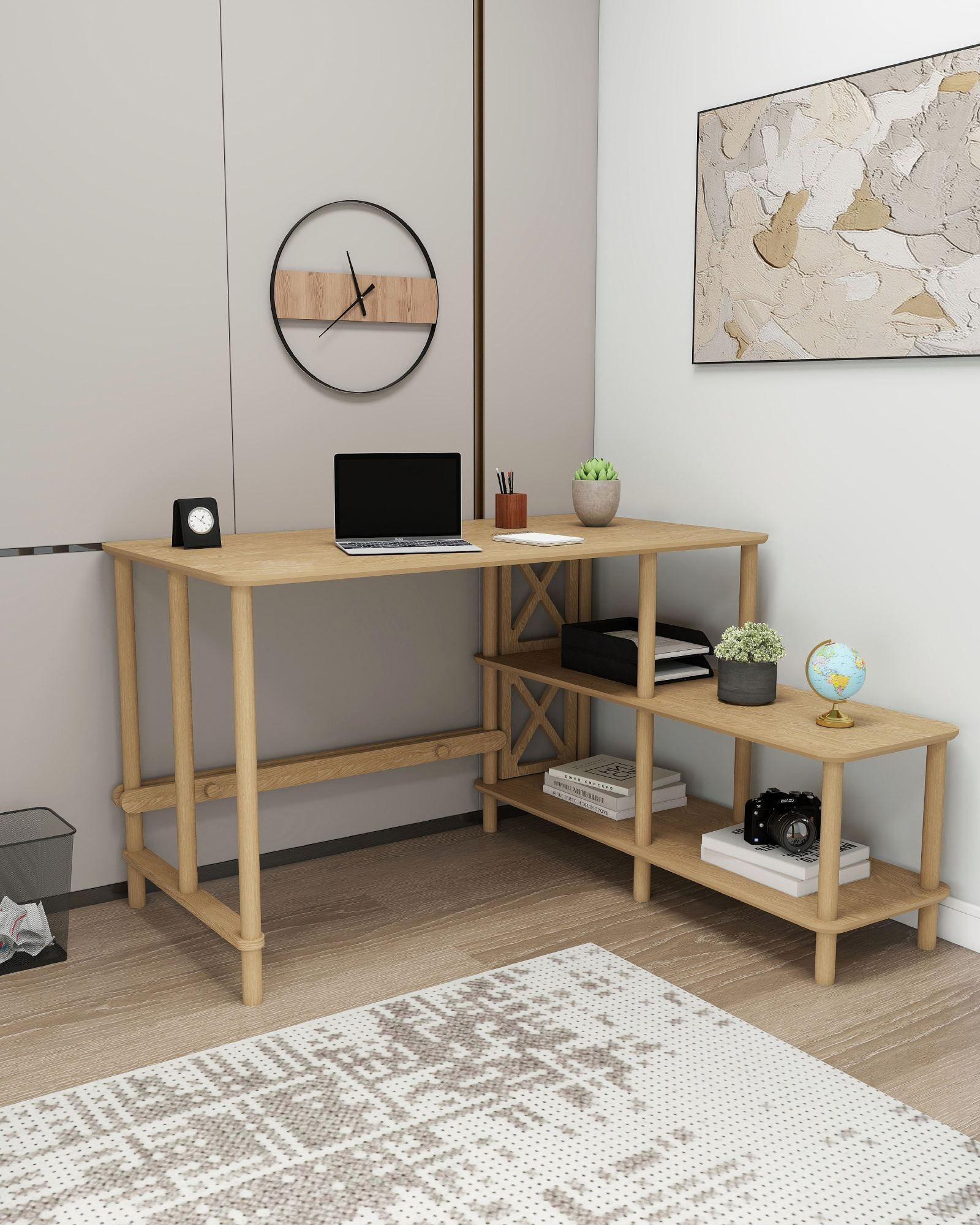 Birou Tavalo, 125 x 75 x 65 cm, stejar, MDF, capacitate 15 kg — imaginea 5