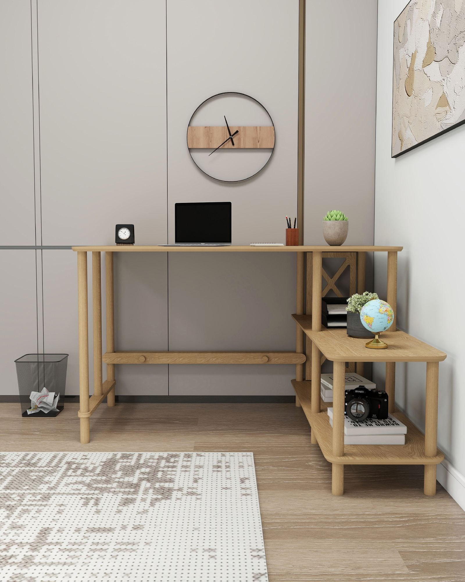 Birou Tavalo, 125 x 75 x 65 cm, stejar, MDF, capacitate 15 kg — imaginea 6