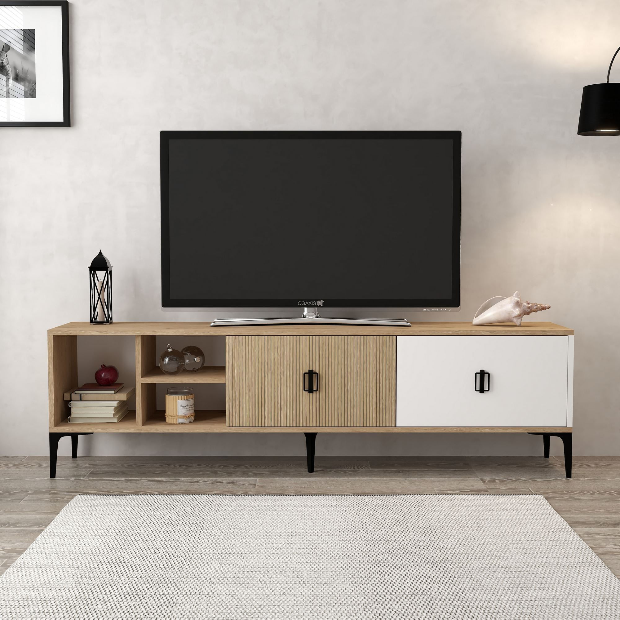 Comoda TV Era 3806, 180 x 50 x 35 cm, stejar alb, PAL melaminat — imaginea 4