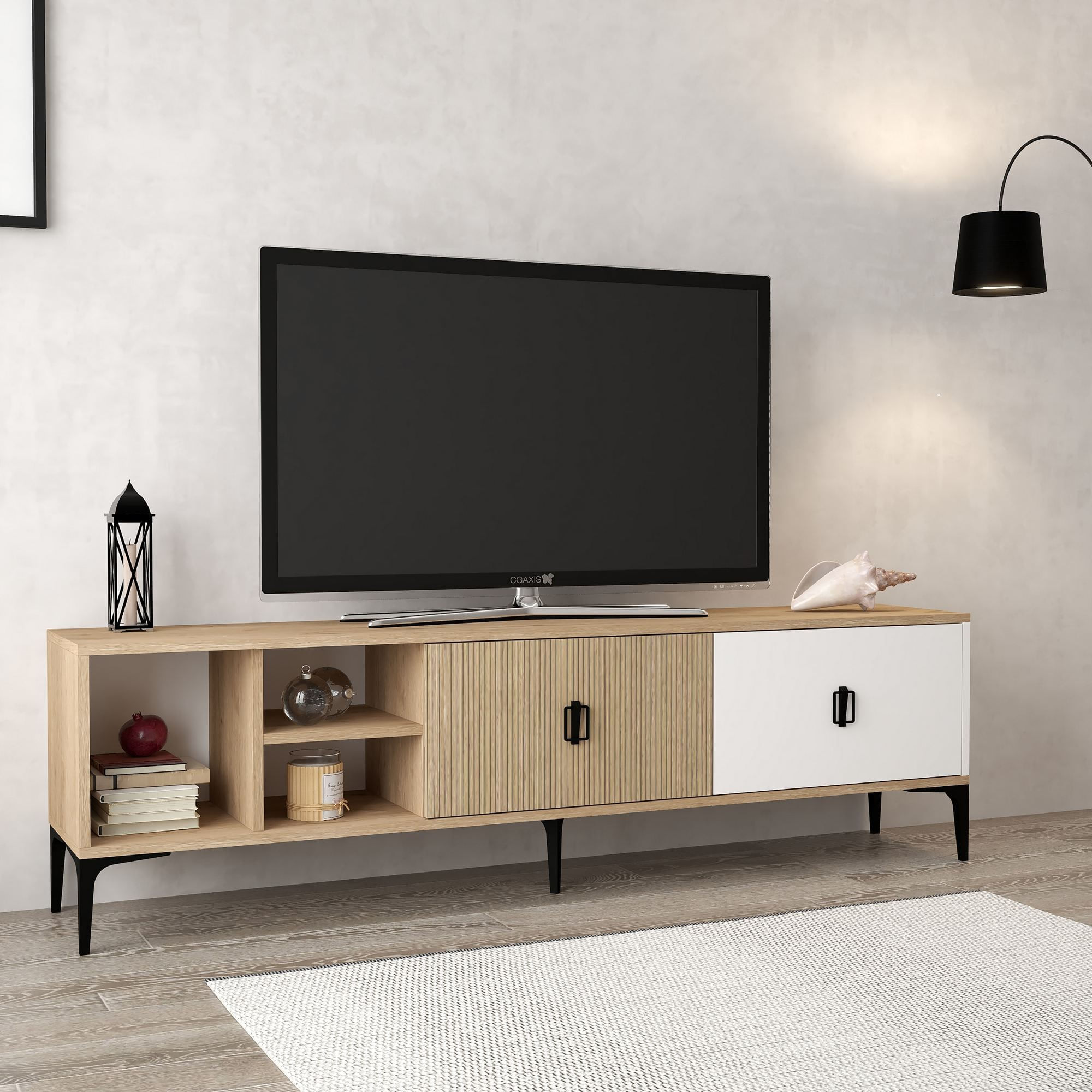 Comoda TV Era 3806, 180 x 50 x 35 cm, stejar alb, PAL melaminat — imaginea 5