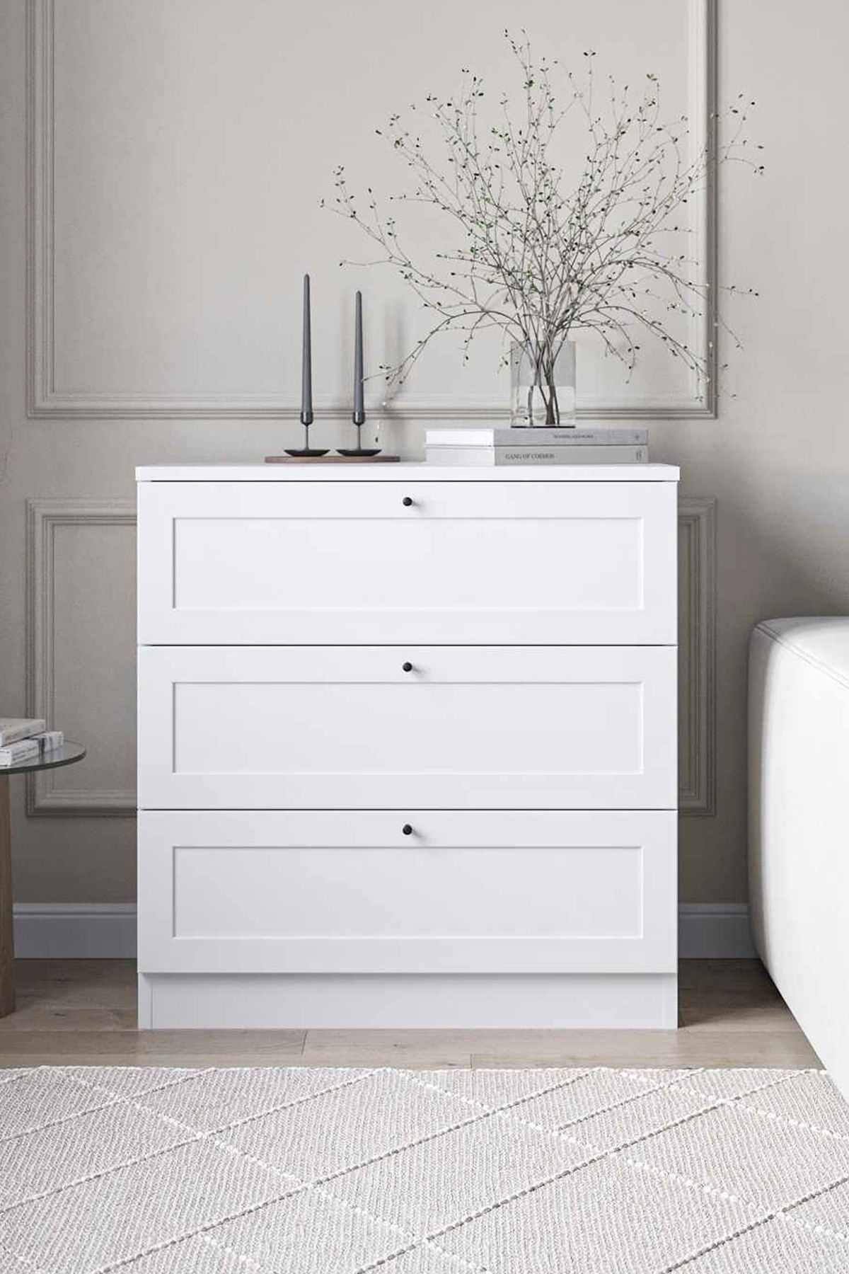 Comoda dormitor Terra, 75 x 77 x 42 cm, alb, PAL melaminat — imaginea 8