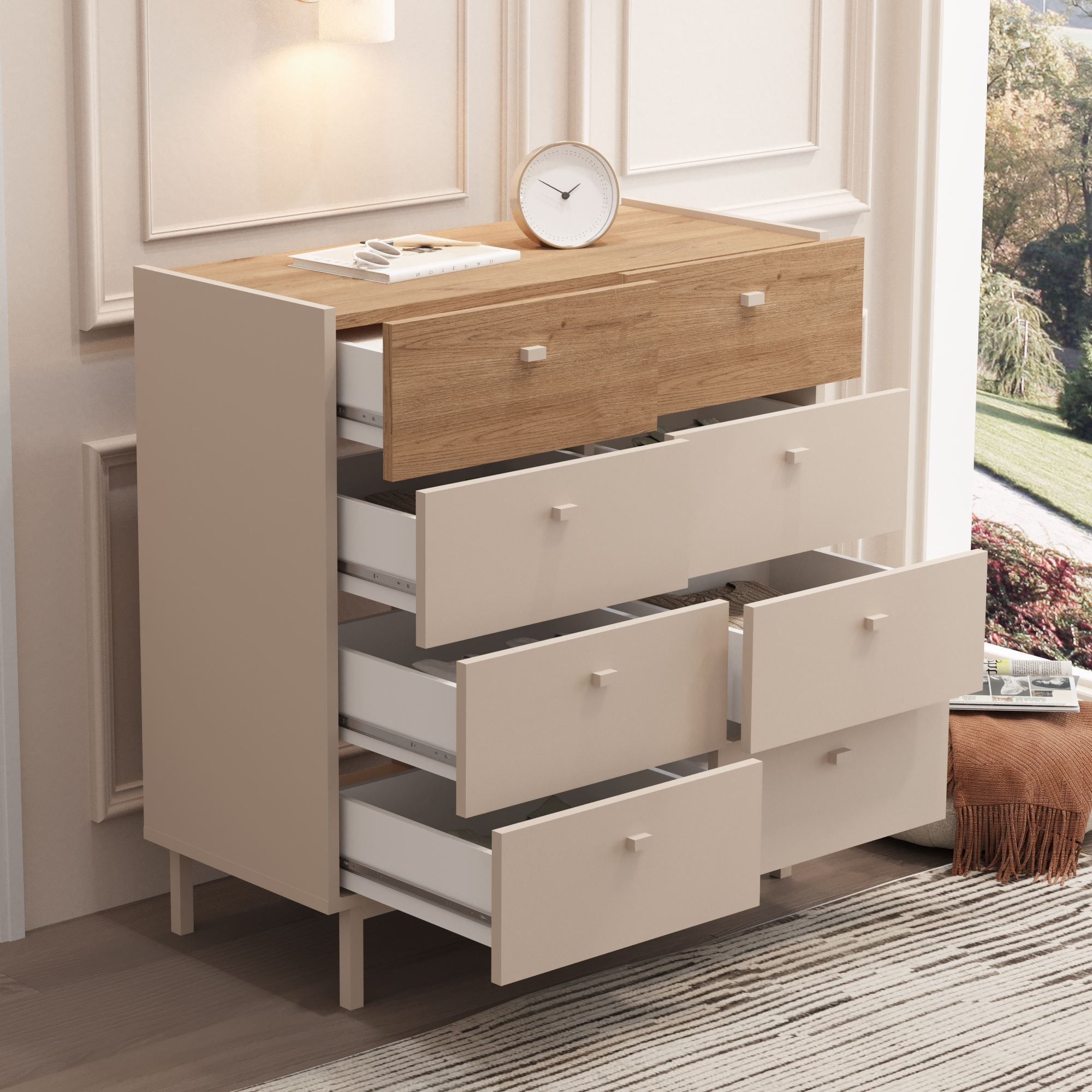 Comoda dormitor Luke - LK7-CS, 89,4 x 93,1 x 41,8 cm, sand stejar, PAL melaminat, spatiu de depozitare, fixare pe perete — imaginea 3