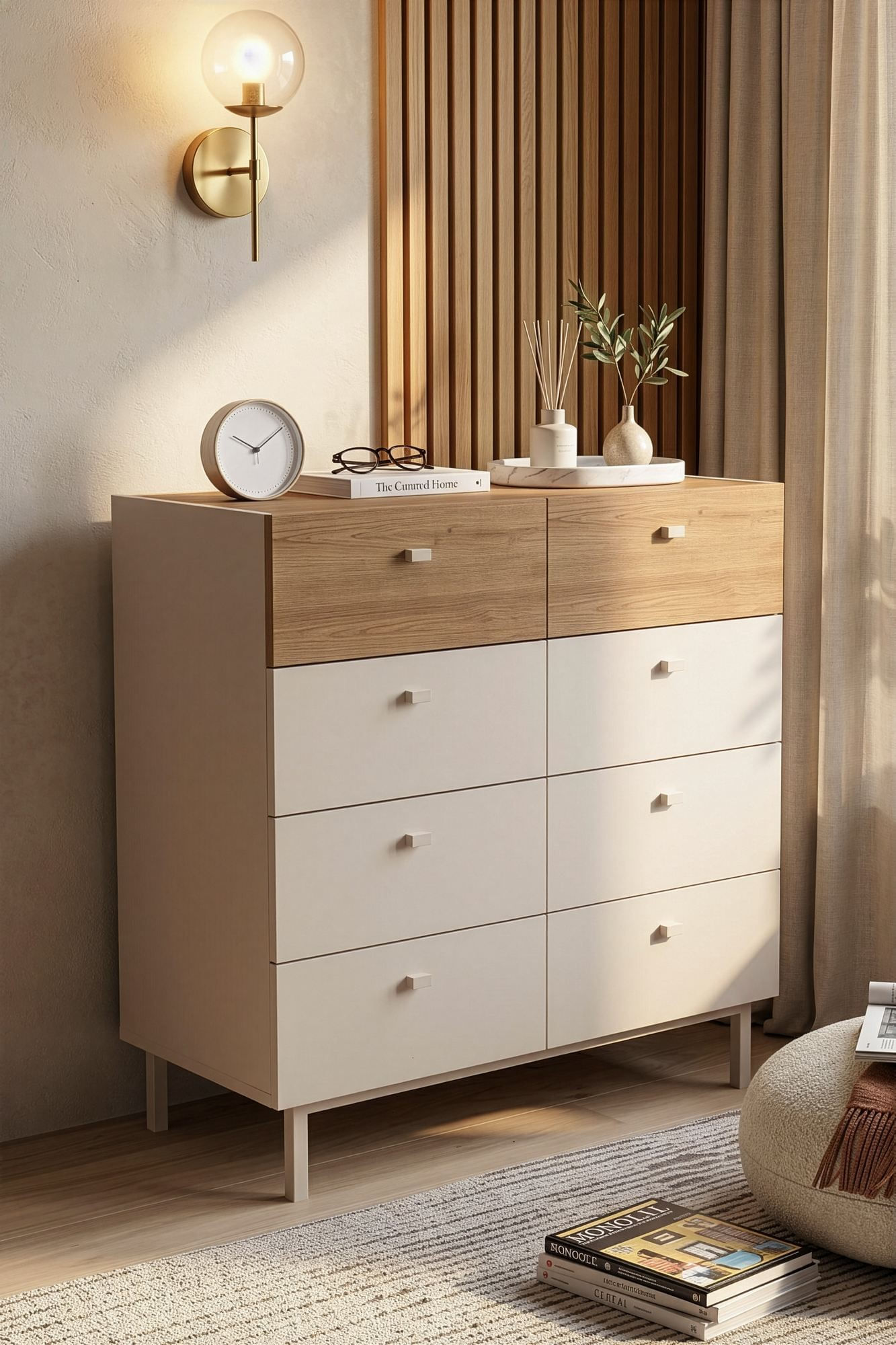 Comoda dormitor Luke - LK7-CS, 89,4 x 93,1 x 41,8 cm, sand stejar, PAL melaminat, spatiu de depozitare, fixare pe perete — imaginea 4