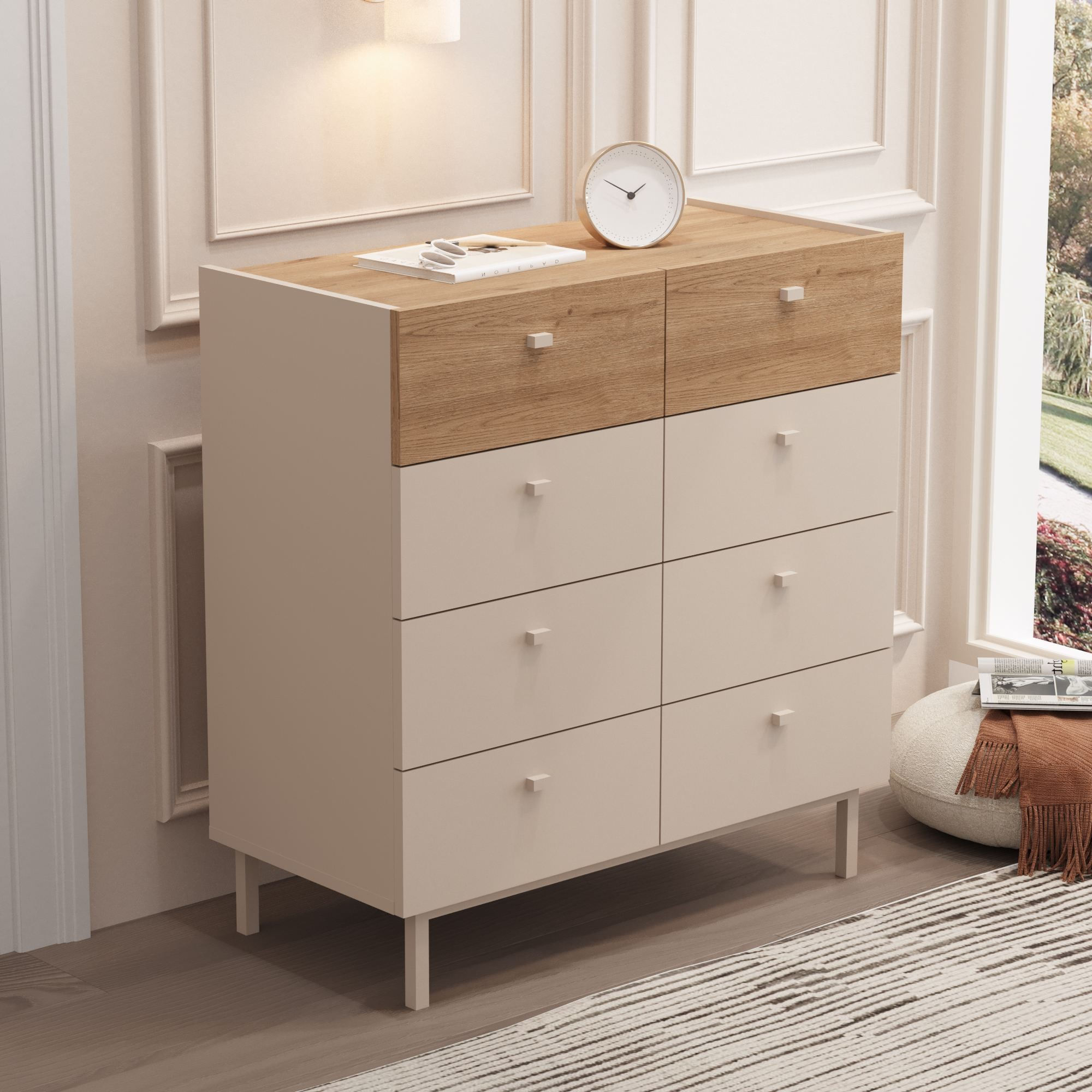 Comoda dormitor Luke - LK7-CS, 89,4 x 93,1 x 41,8 cm, sand stejar, PAL melaminat, spatiu de depozitare, fixare pe perete — imaginea 5