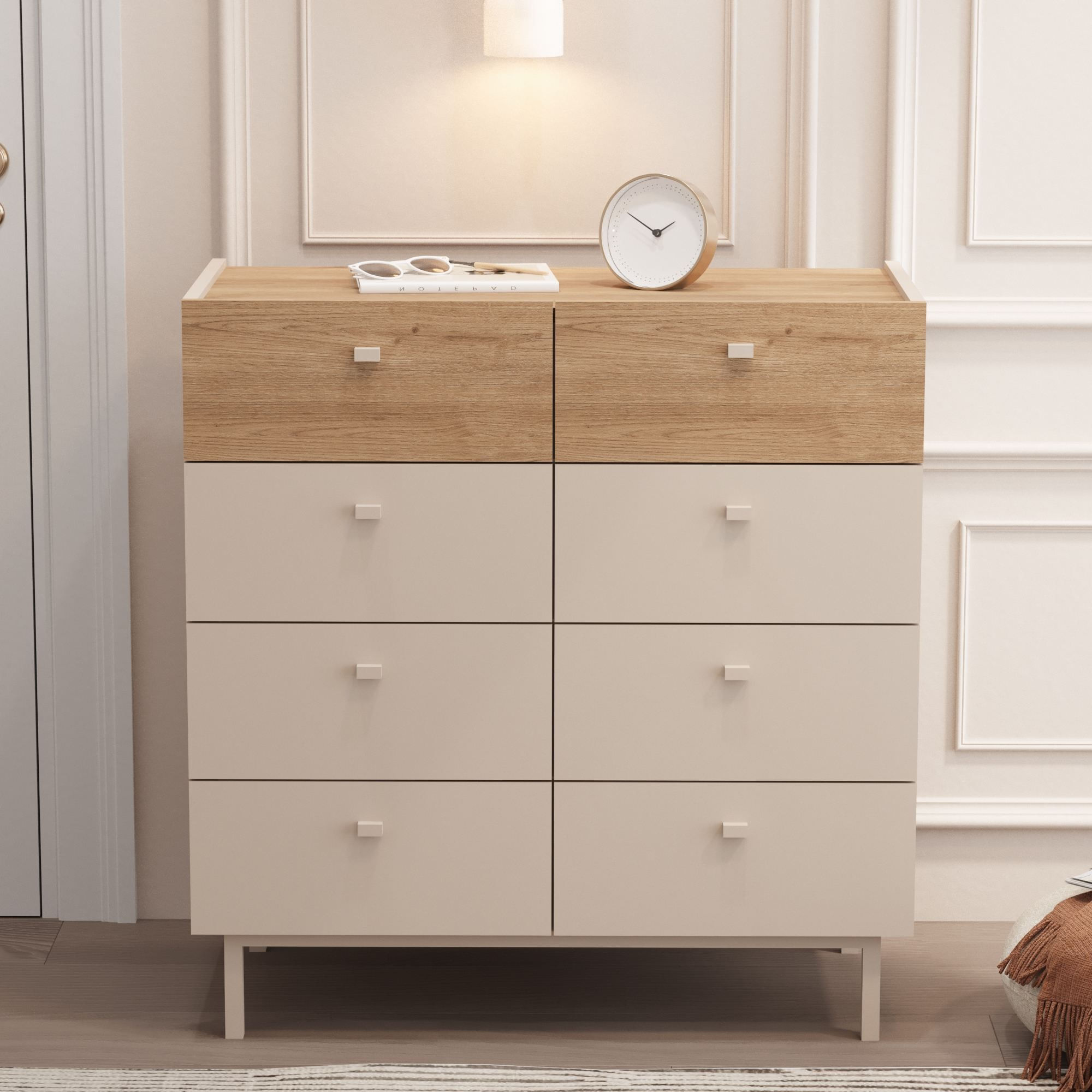 Comoda dormitor Luke - LK7-CS, 89,4 x 93,1 x 41,8 cm, sand stejar, PAL melaminat, spatiu de depozitare, fixare pe perete — imaginea 6