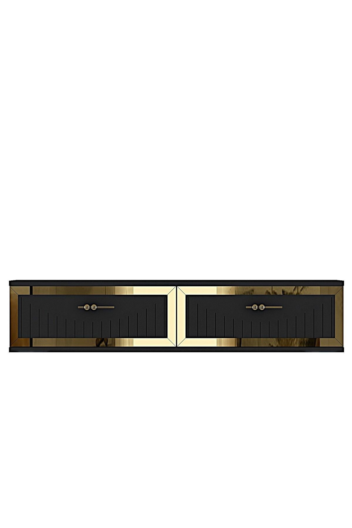 Comoda dormitor Tuna 120, 120 x 25, 5 x 29, 6 cm, antracit auriu, PAL melaminat, oglinda inclusa, fixare pe perete, antracit / gold — imaginea 2