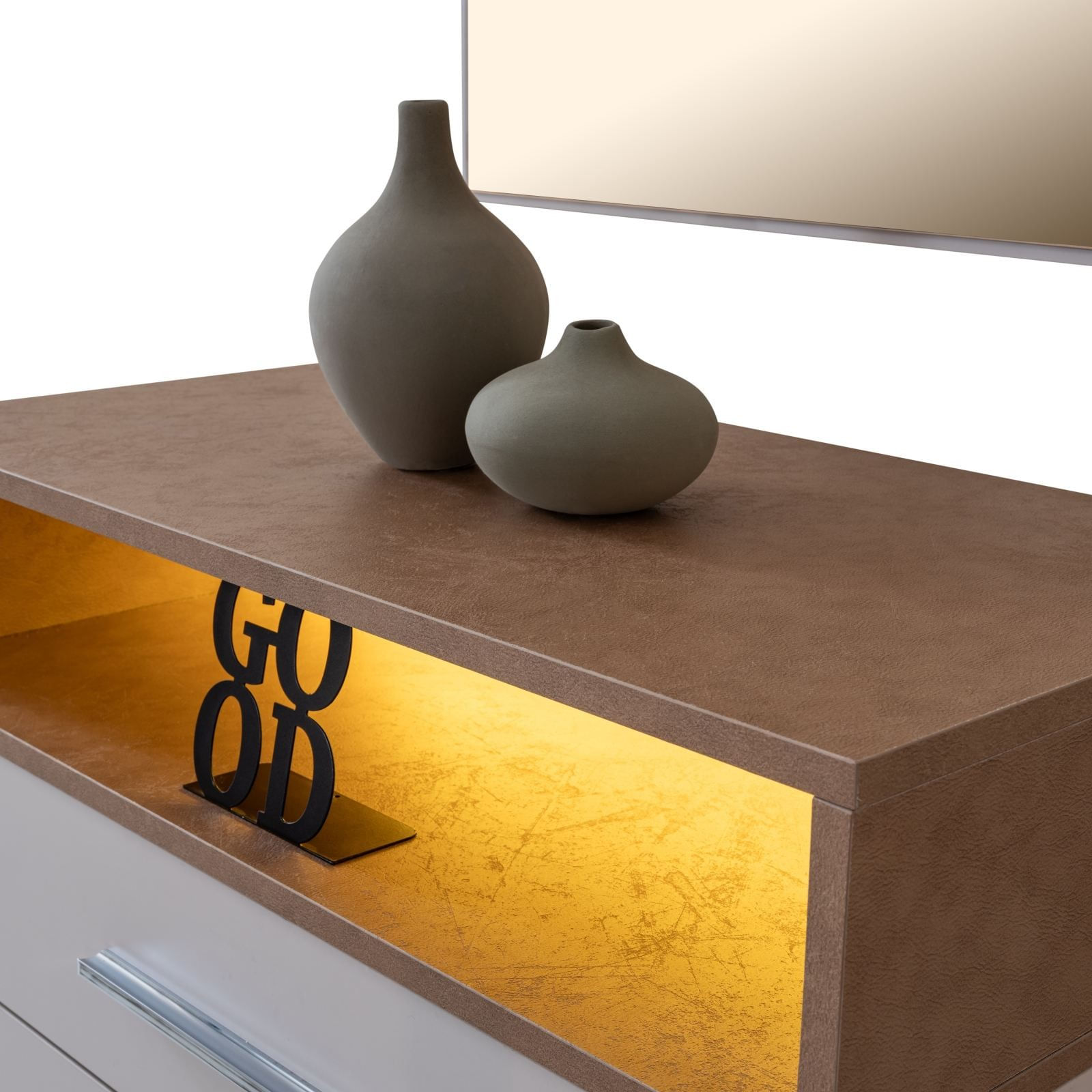 Comoda dormitor Milano, 85 x 140 x 45 cm, alb maro, PAL melaminat, spatiu de depozitare, fixare pe perete — imaginea 2