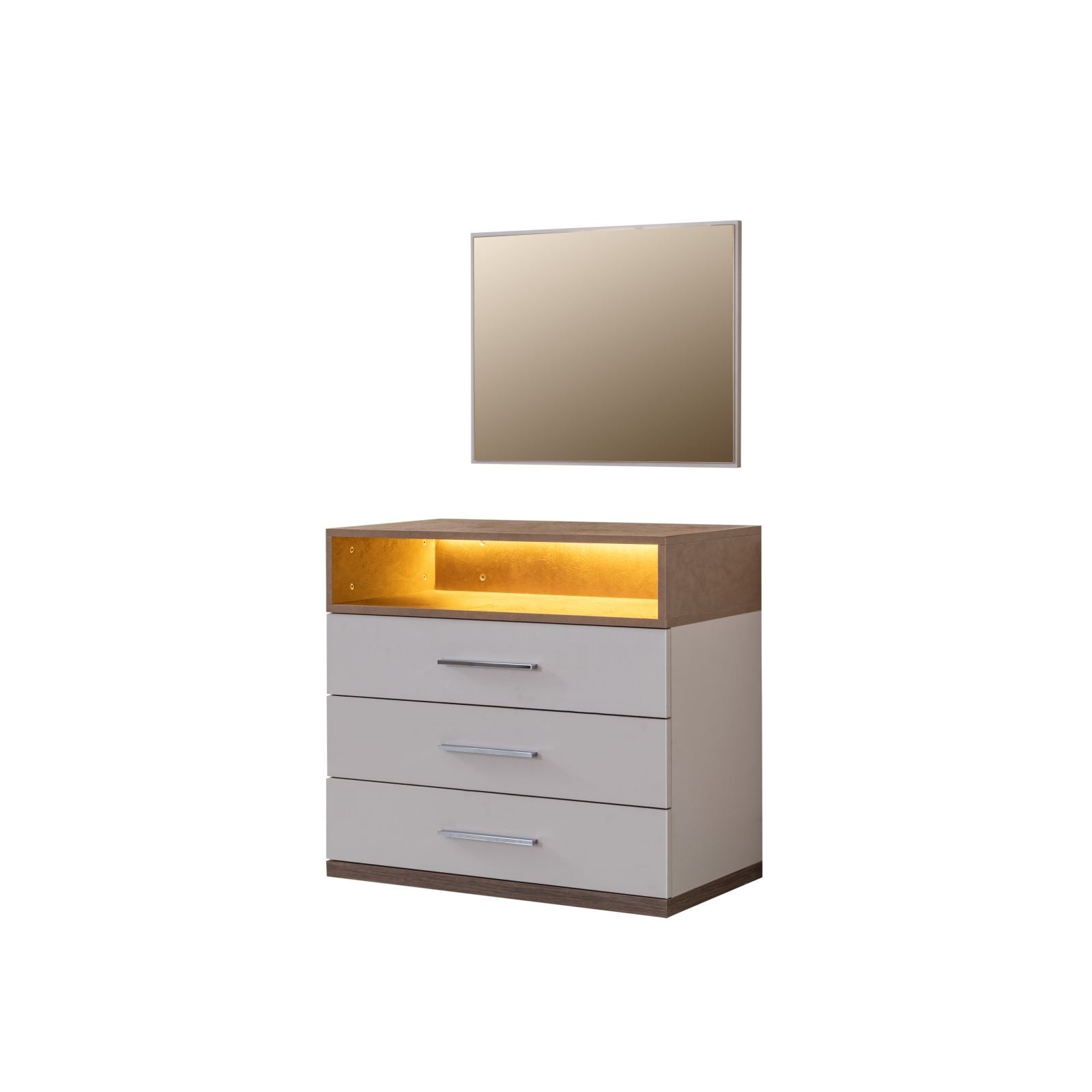 Comoda dormitor Milano, 85 x 140 x 45 cm, alb maro, PAL melaminat, spatiu de depozitare, fixare pe perete — imaginea 3