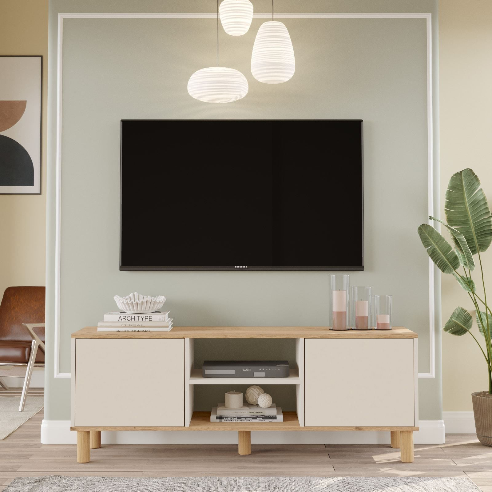 Comoda TV ALS1-SKA, 160 x 59,1 x 40 cm, stejar cashmere, PAL melaminat, fixare pe perete — imaginea 6