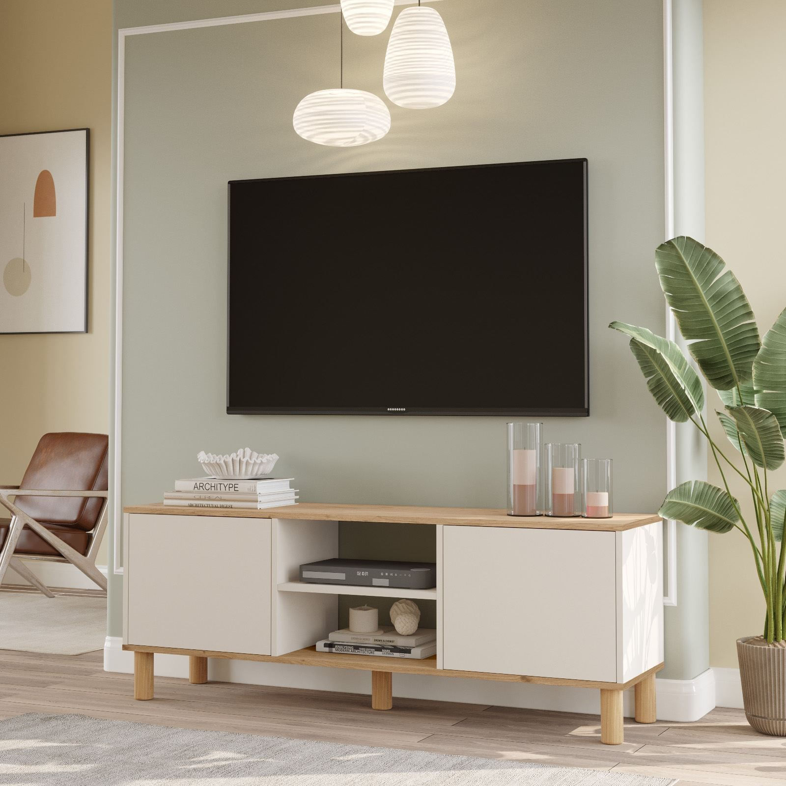 Comoda TV ALS1-SKA, 160 x 59,1 x 40 cm, stejar cashmere, PAL melaminat, fixare pe perete — imaginea 7