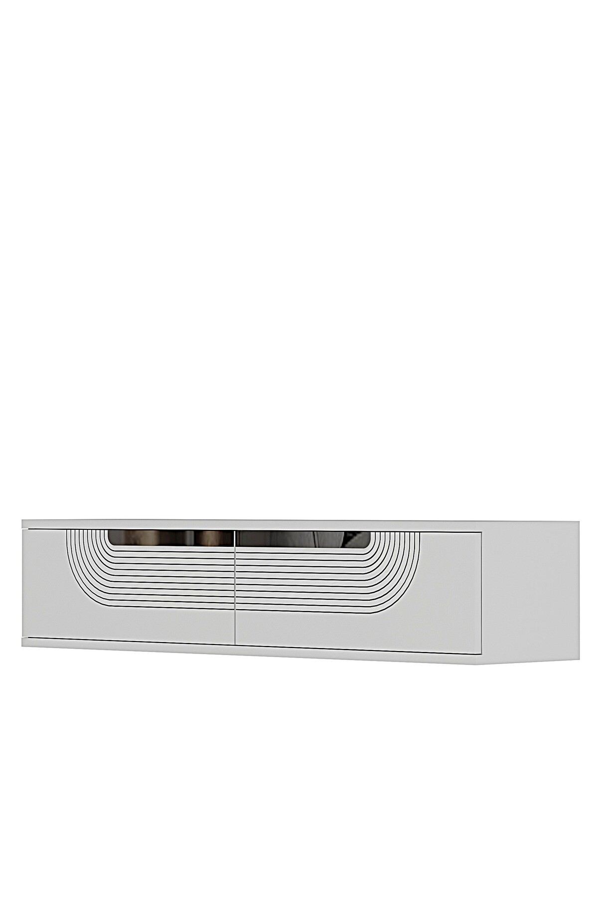 Comoda dormitor Meyra 120, 120 x 25, 5 x 29, 6 cm, alb argintiu, PAL melaminat, oglinda inclusa, fixare pe perete, alb / silver — imaginea 2