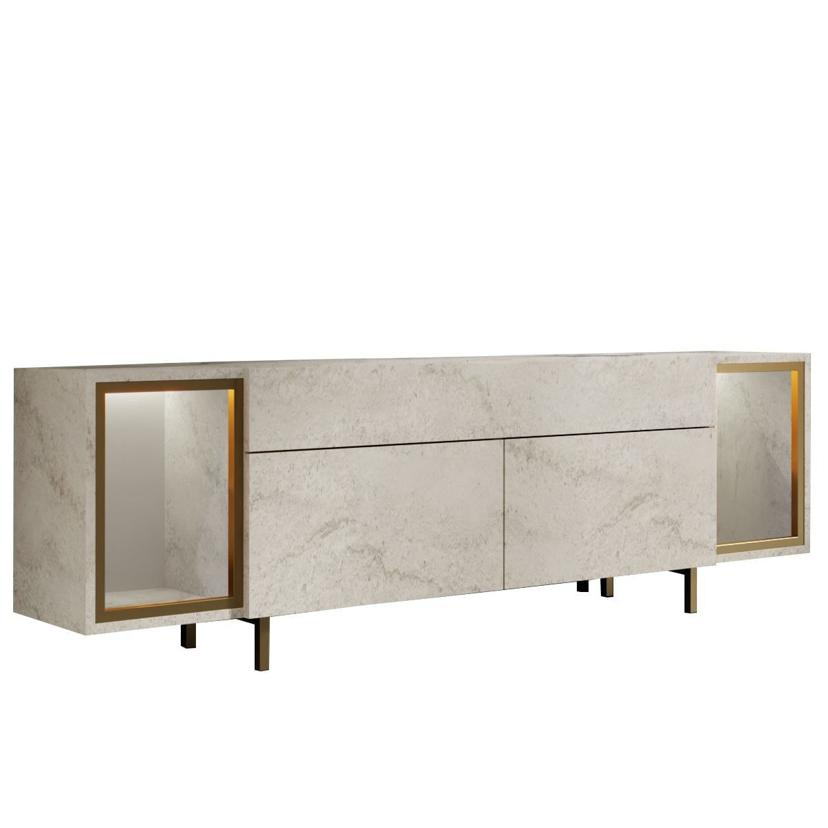 Comoda TV Zenith, 180 x 55 x 32 cm, travertin auriu, PAL melaminat, spatiu de depozitare, fixare pe perete, travertin / gold — imaginea 3