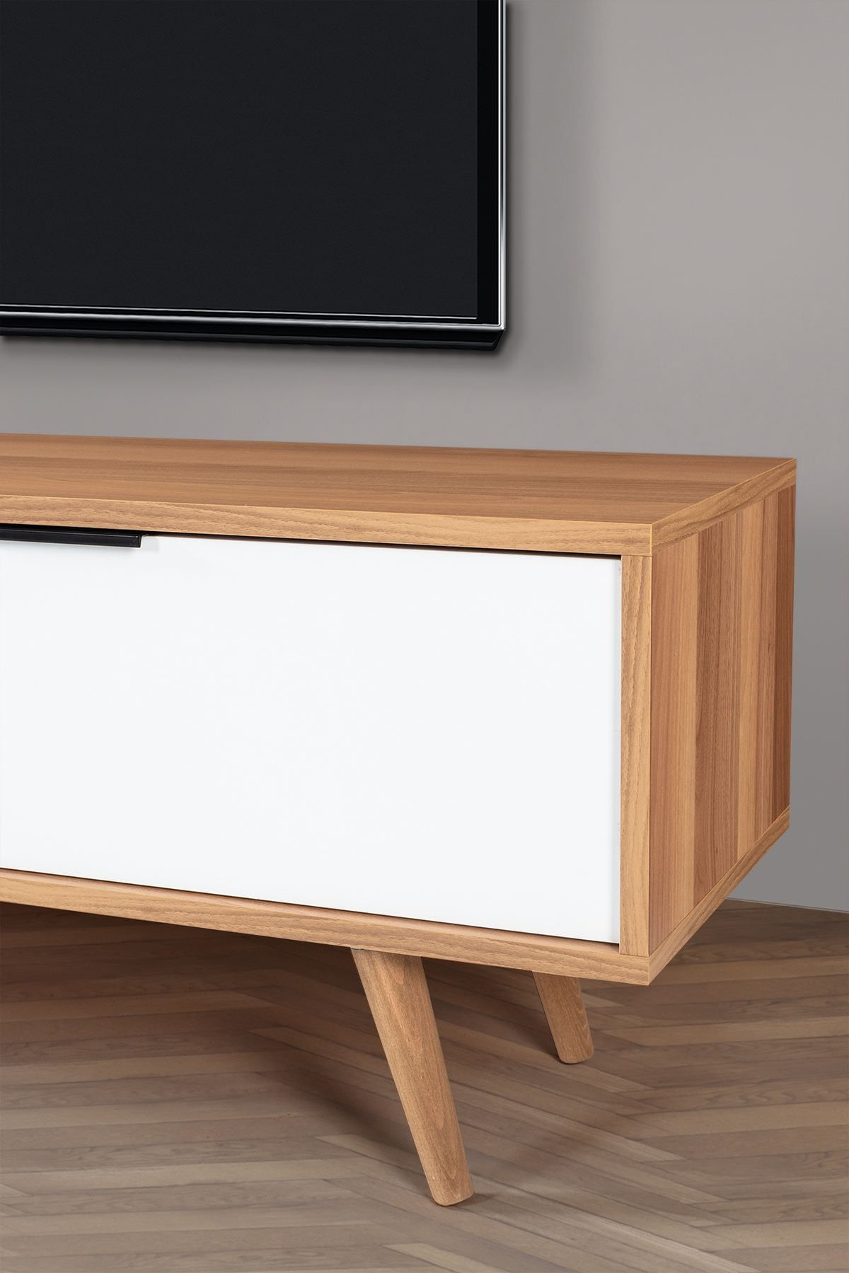 Comoda TV Venüs 3644, 160 x 46 x 35 cm, nuc alb, PAL melaminat — imaginea 3