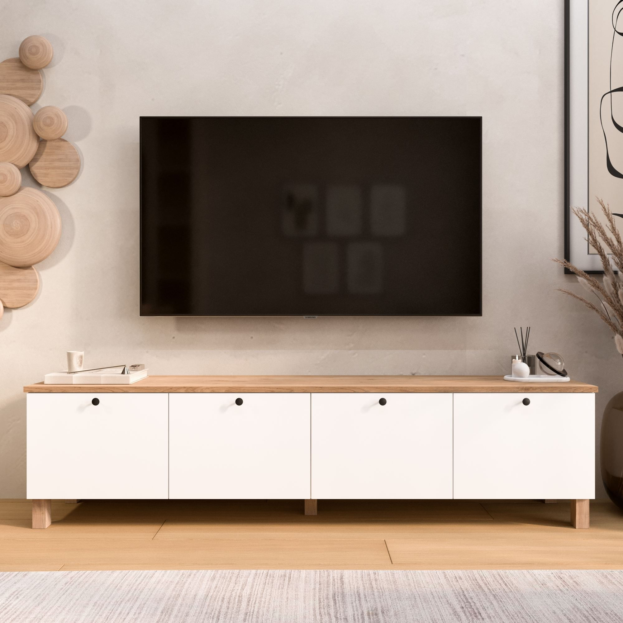 Comoda TV Nord - ND7-SW, 180 x 45,6 x 34,1 cm, alb si stejar, PAL melaminat — imaginea 2