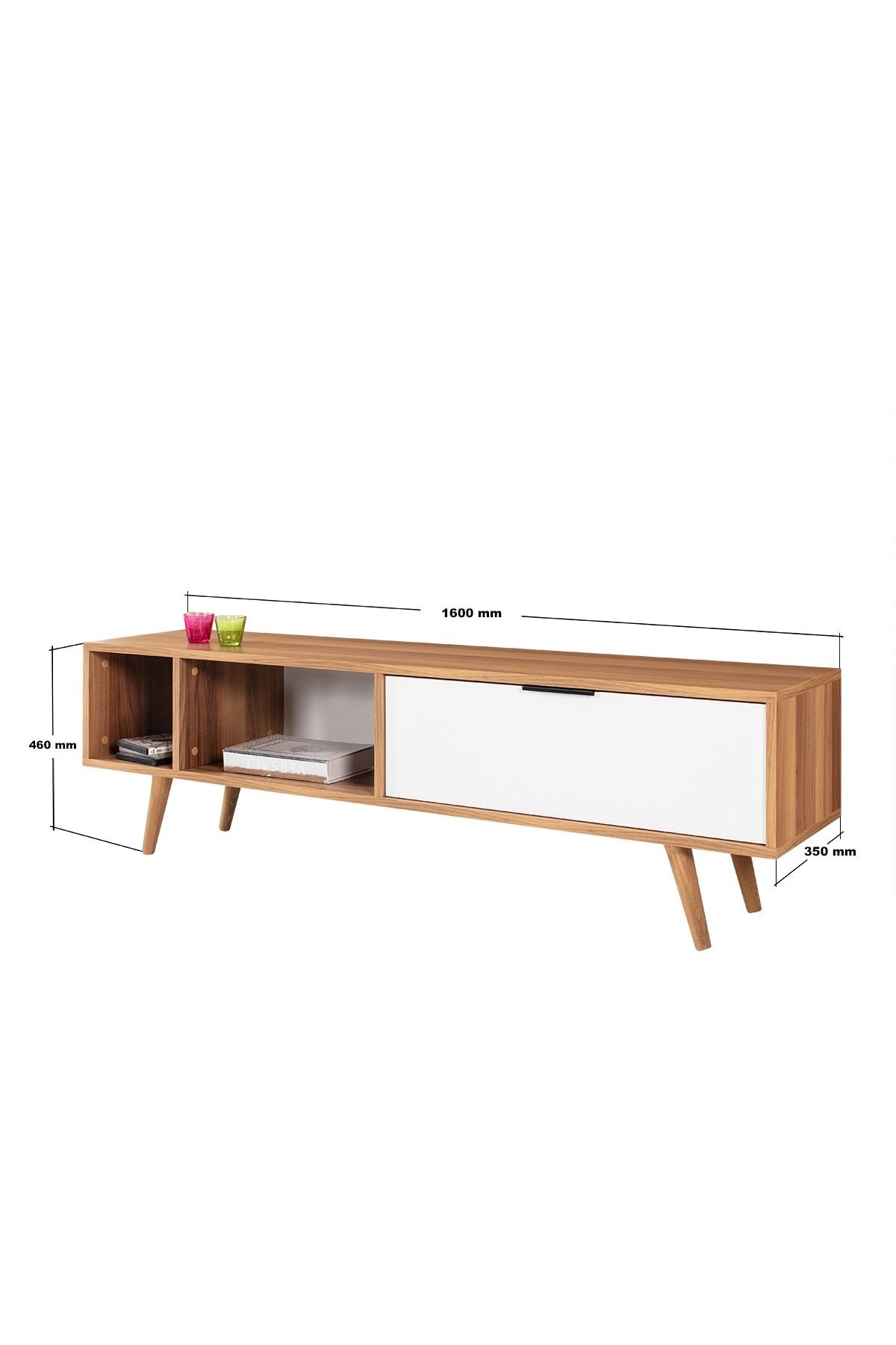Comoda TV Venüs 3644, 160 x 46 x 35 cm, nuc alb, PAL melaminat — imaginea 4